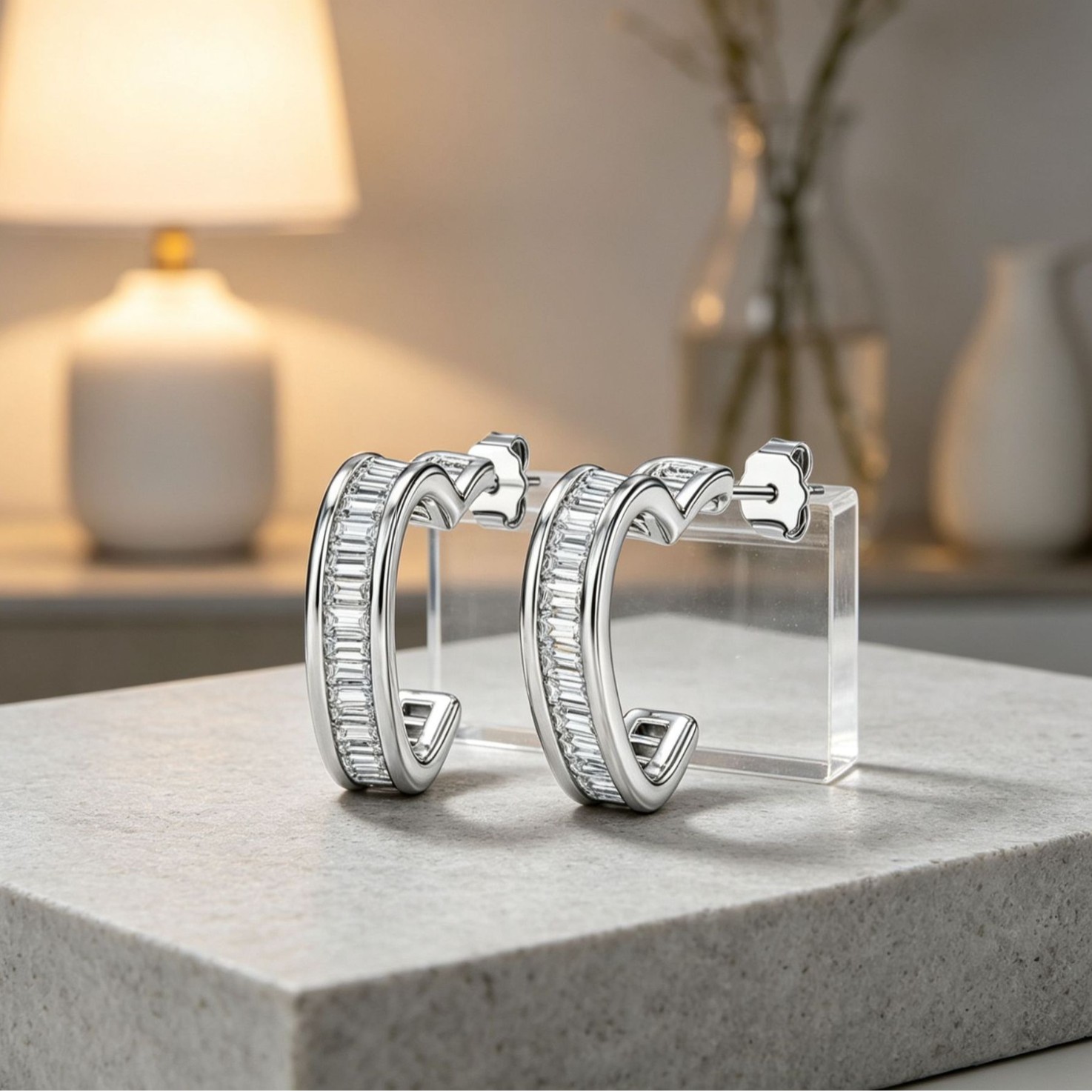 Baguette Moissanite Curved Half-Hoop Earrings – 0.3ct DEW Each - Image 5