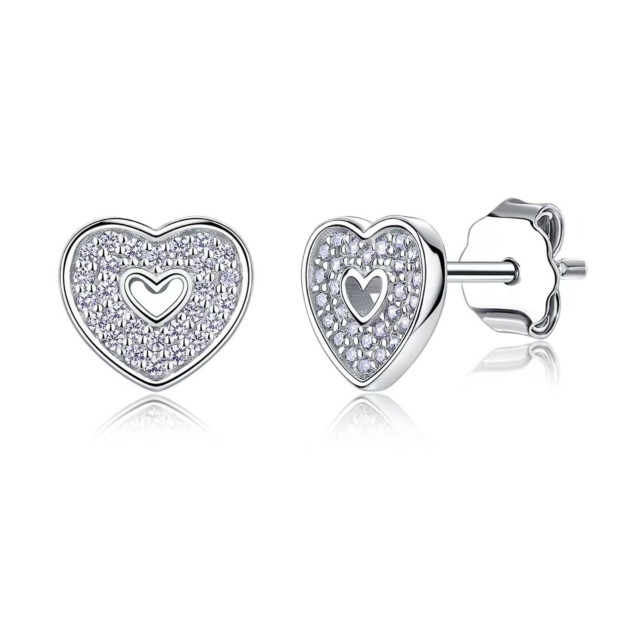 Pave Moissanite Heart Cutout Stud Earrings – 0.15ct DEW Each