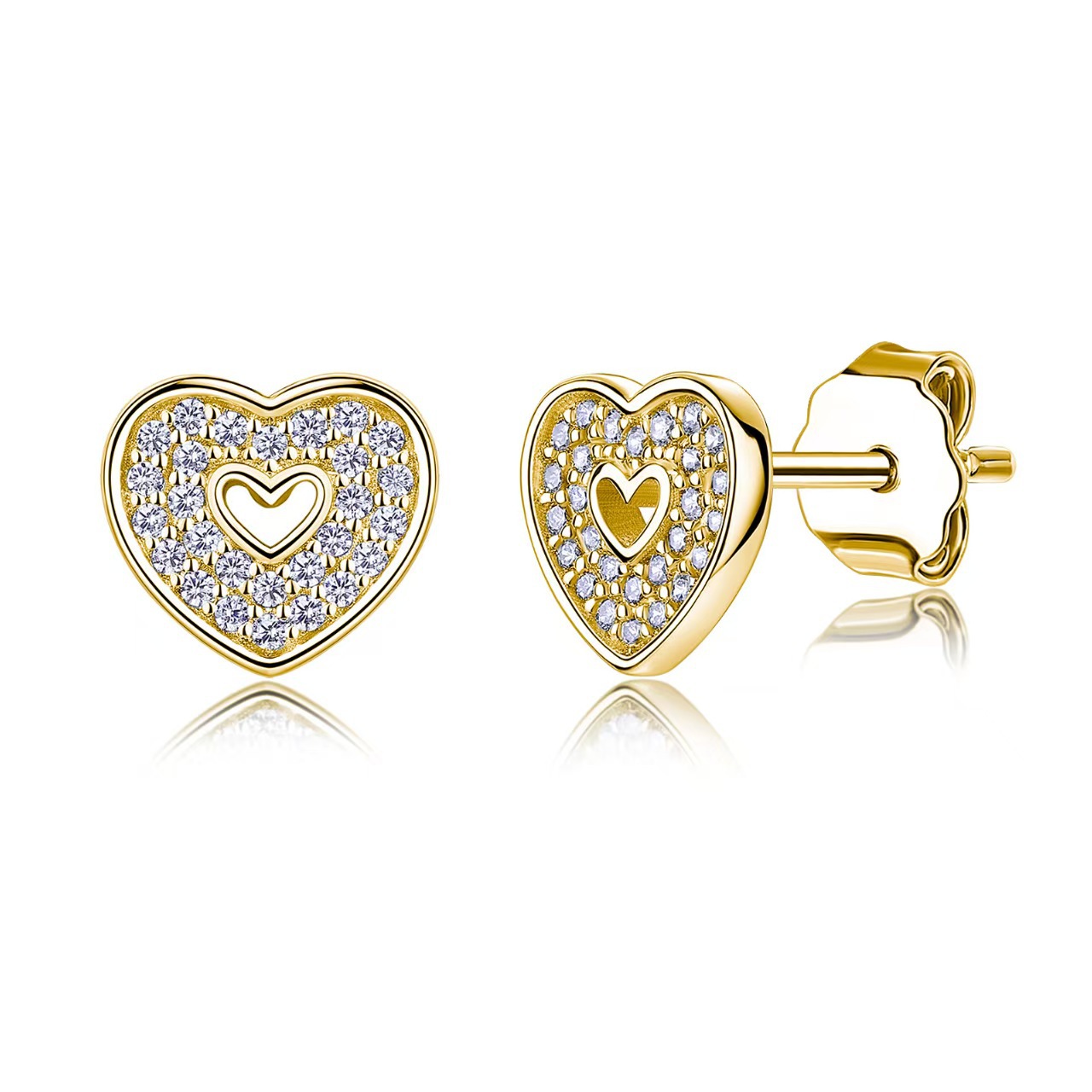 Pave Moissanite Heart Cutout Stud Earrings – 0.15ct DEW Each - Image 3