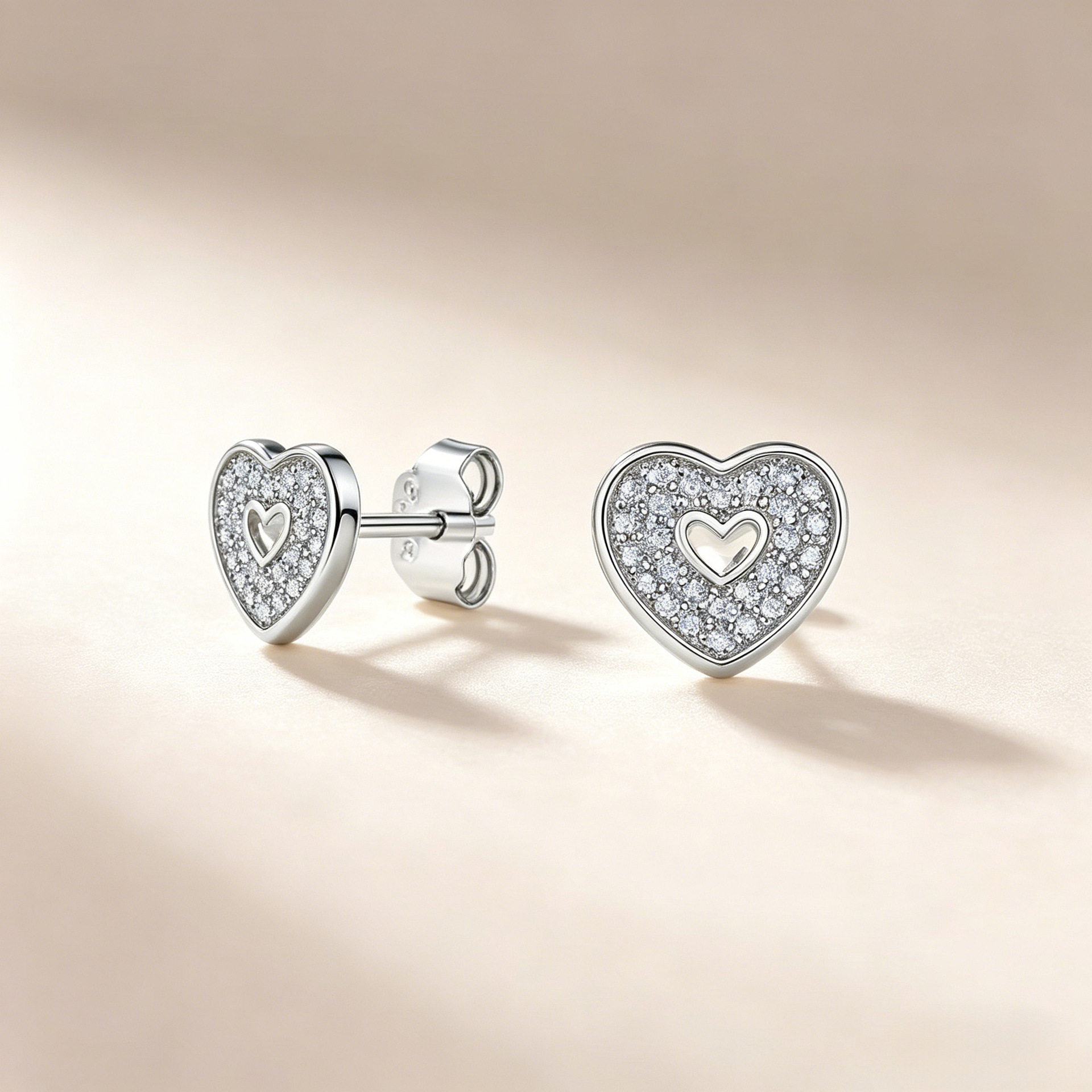Pave Moissanite Heart Cutout Stud Earrings – 0.15ct DEW Each - Image 4