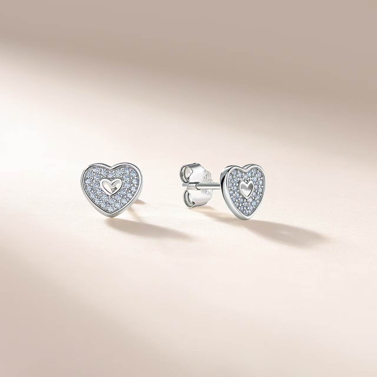Pave Moissanite Heart Cutout Stud Earrings – 0.15ct DEW Each - Image 5
