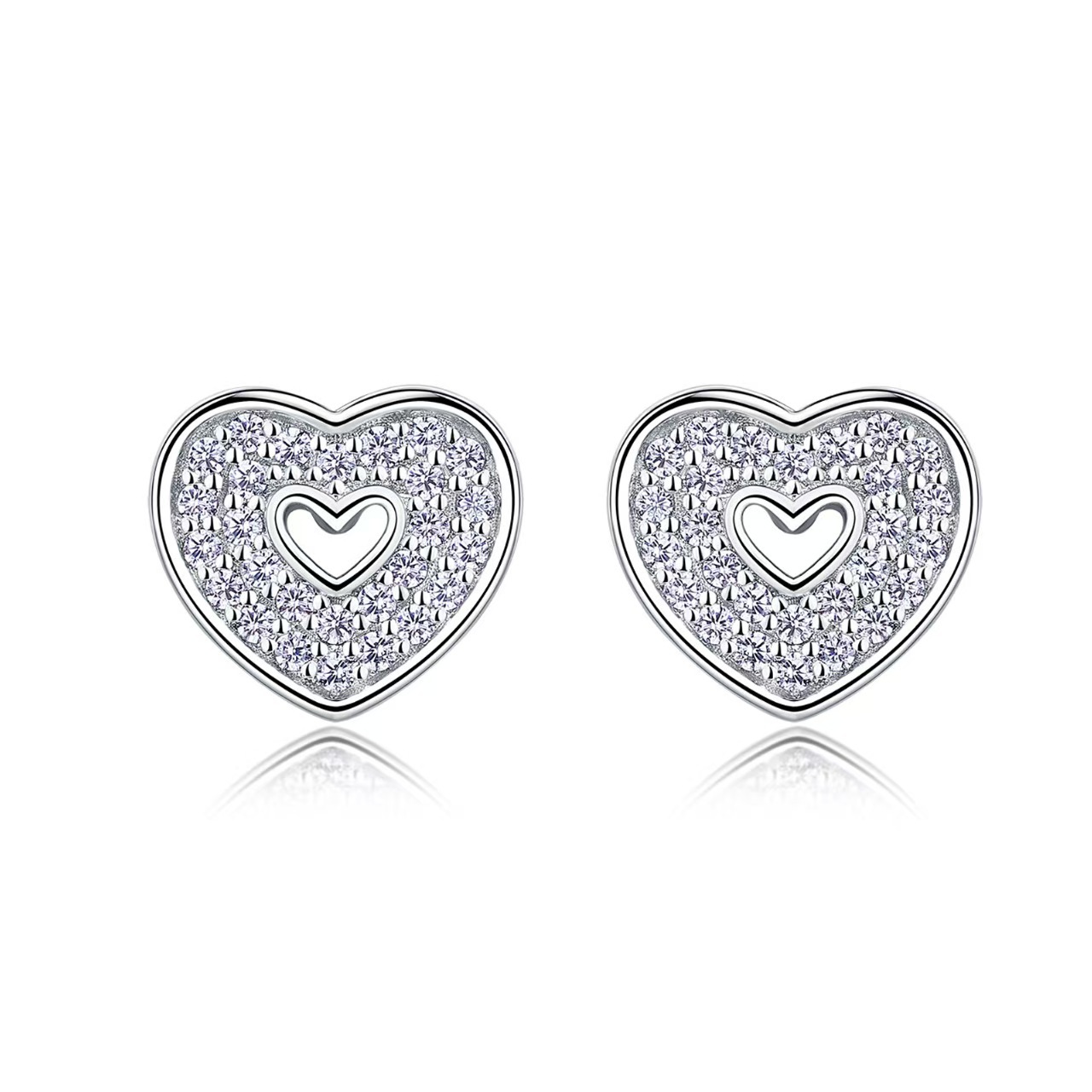 Pave Moissanite Heart Cutout Stud Earrings – 0.15ct DEW Each - Image 6