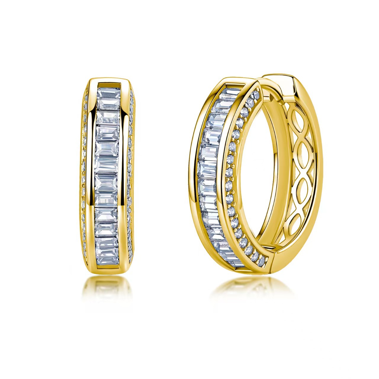Baguette Moissanite Channel Hoop Earrings – 0.6ct DEW Each - alternate view
