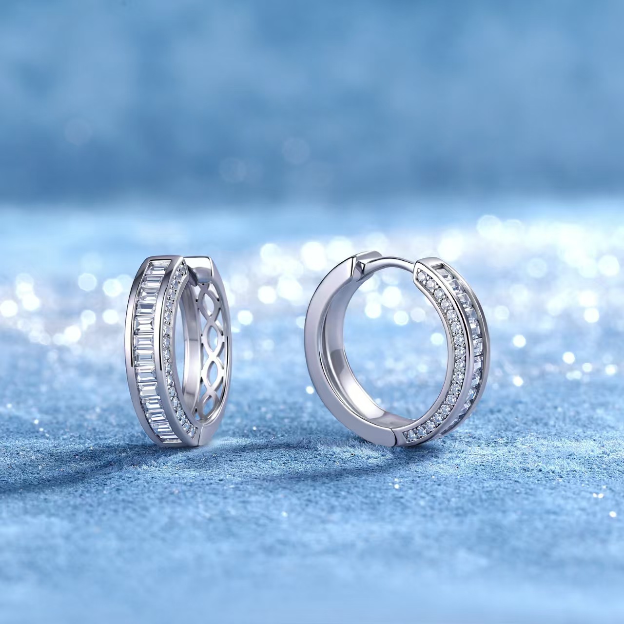 Baguette Moissanite Channel Hoop Earrings – 0.6ct DEW Each - Image 5