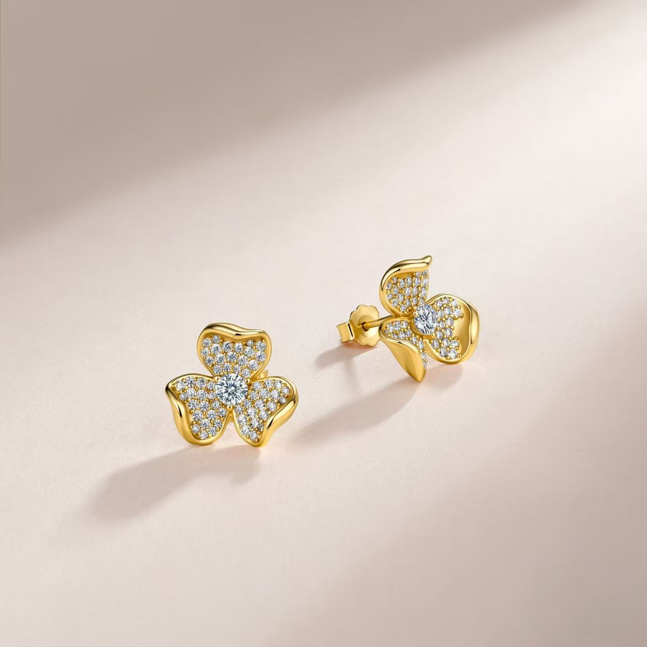 Moissanite Pavé Three-Petal Flower Stud Earrings – 0.55ct DEW Each - Image 4