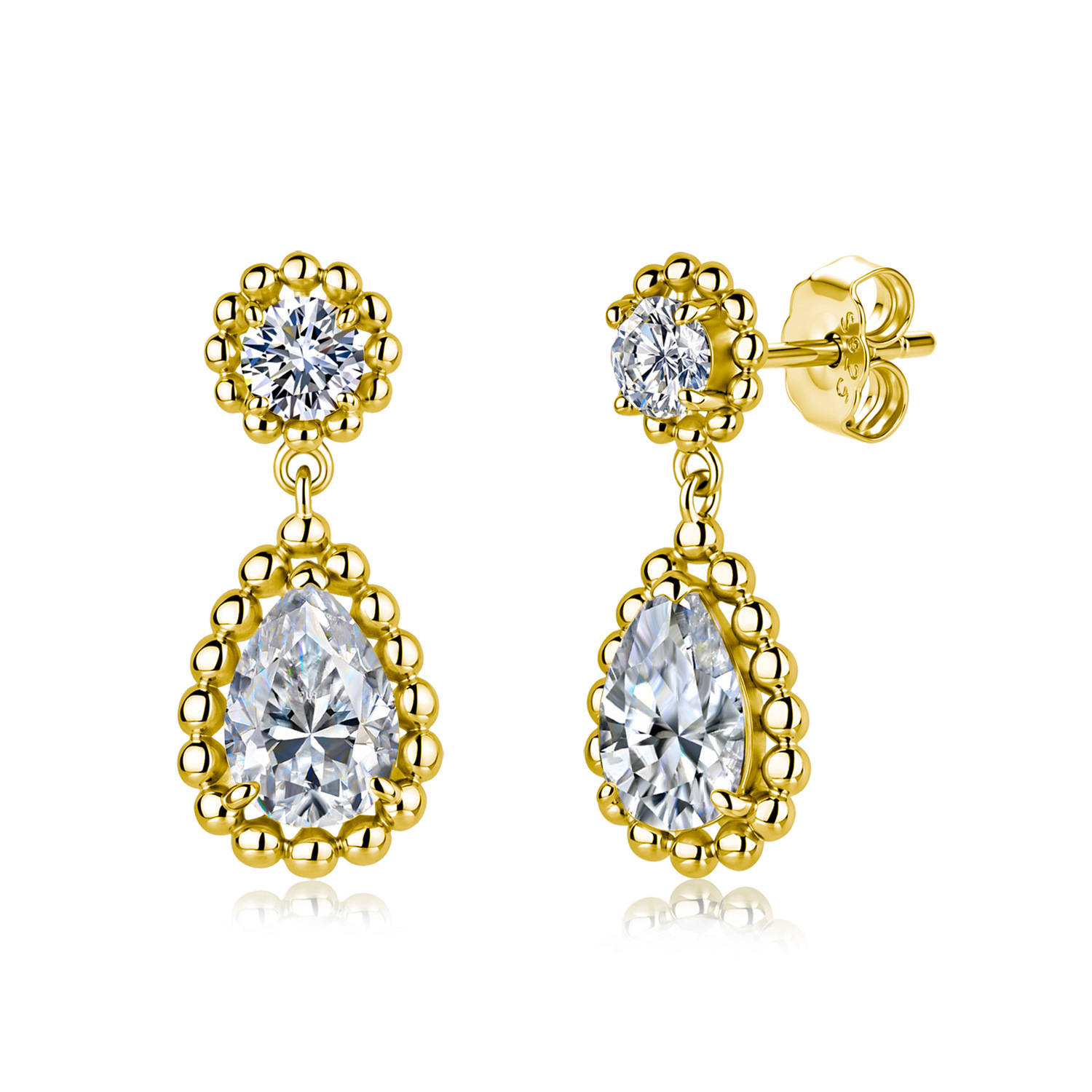 Pear Moissanite Beaded Halo Drop Earrings – 1.85ct DEW Each - alternate view