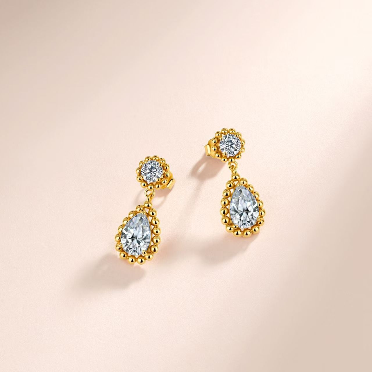 Pear Moissanite Beaded Halo Drop Earrings – 1.85ct DEW Each - Image 4