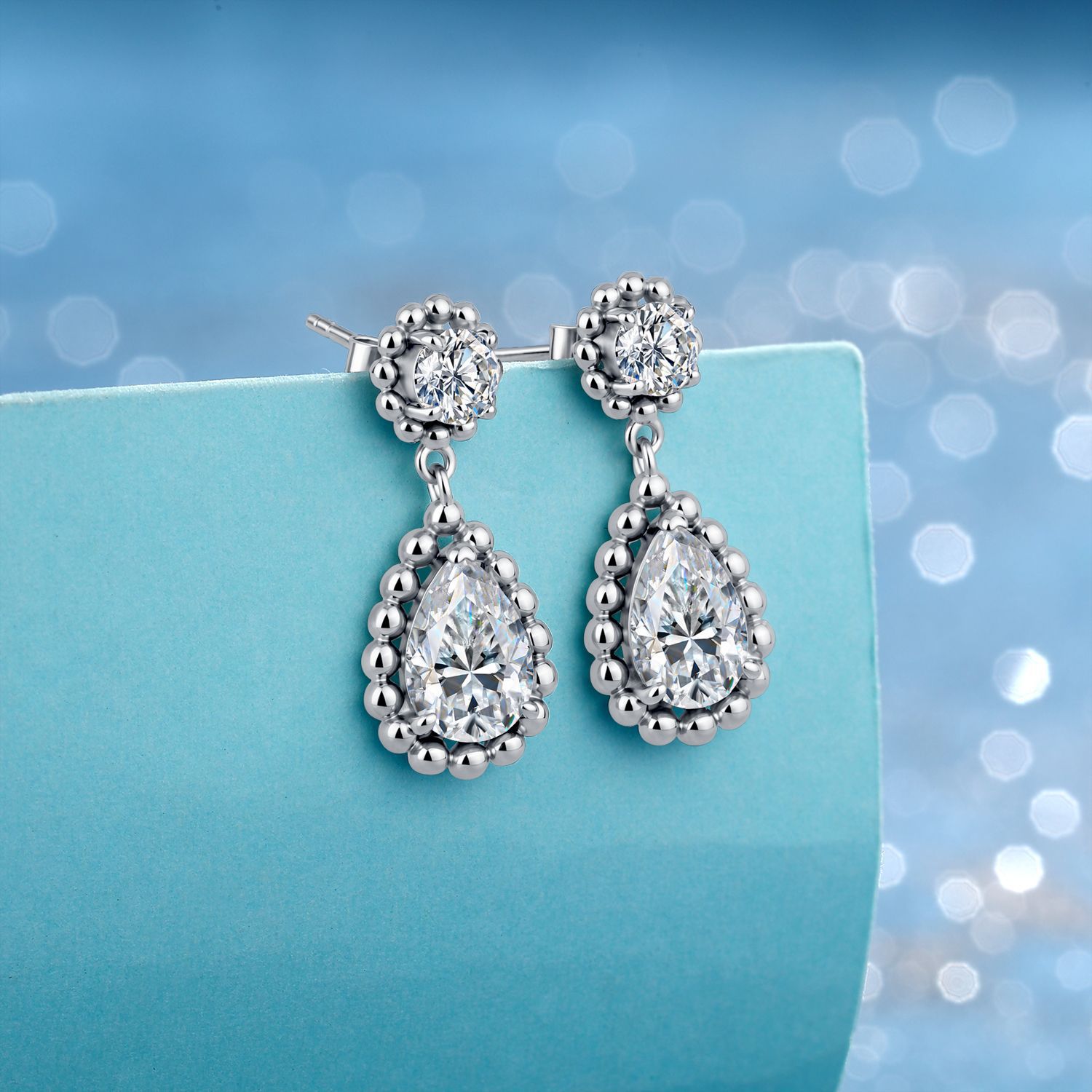 Pear Moissanite Beaded Halo Drop Earrings – 1.85ct DEW Each - Image 5