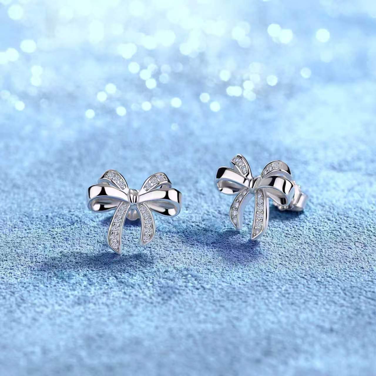 Pavé Bow Moissanite Stud Earrings – 0.11ct DEW Each - Image 4