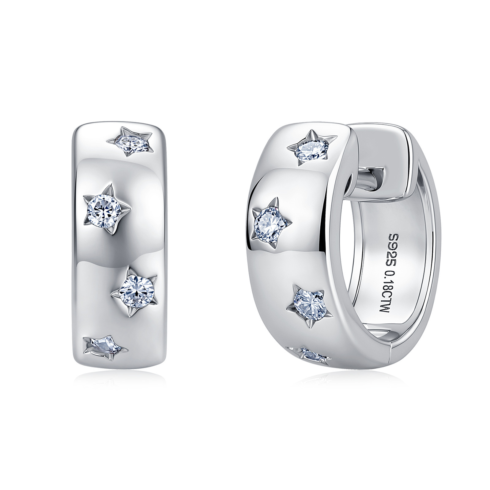 Star-Set Moissanite Wide Huggie Earrings – 0.08ct DEW Each
