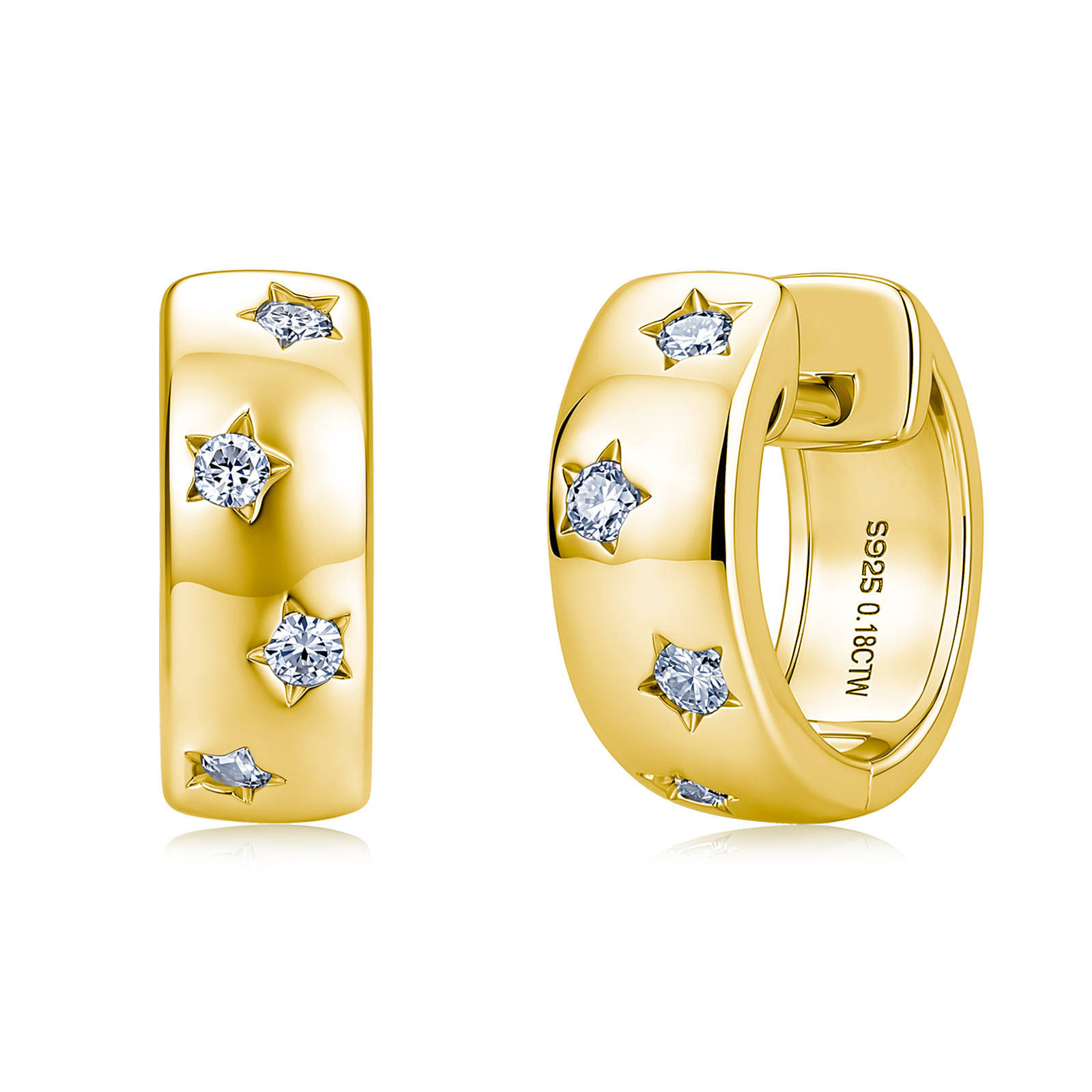 Star-Set Moissanite Wide Huggie Earrings – 0.08ct DEW Each - Image 3