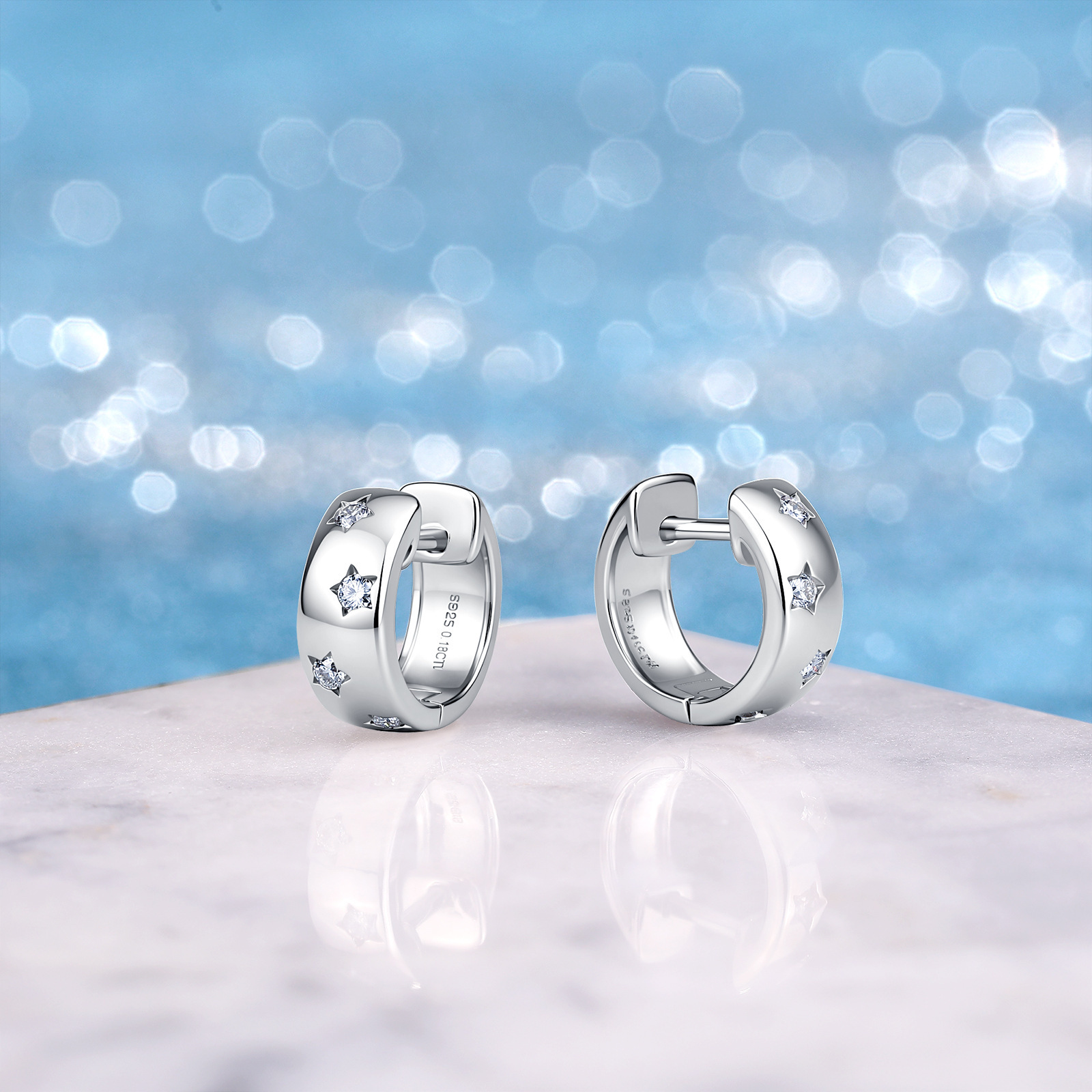 Star-Set Moissanite Wide Huggie Earrings – 0.08ct DEW Each - Image 5