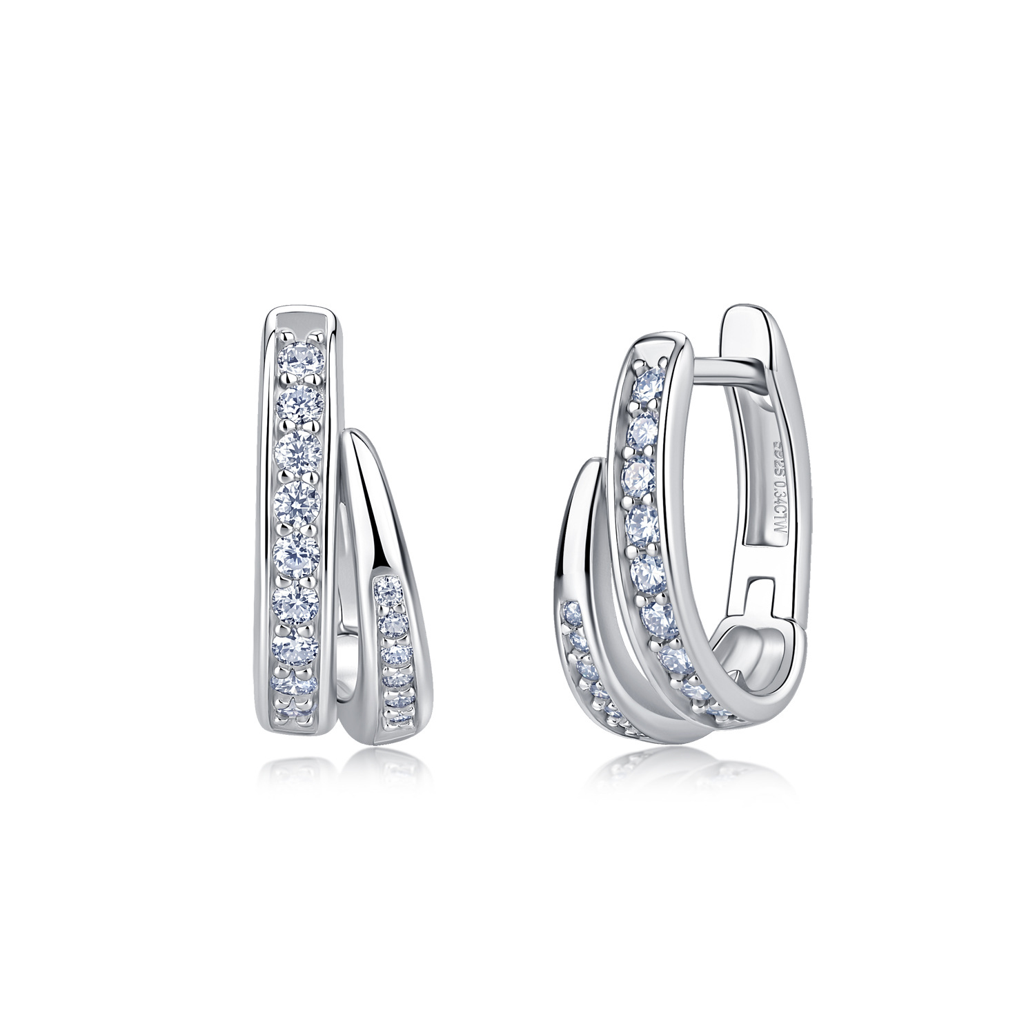 Double-Row Moissanite Huggie Earrings – 0.17ct DEW Each