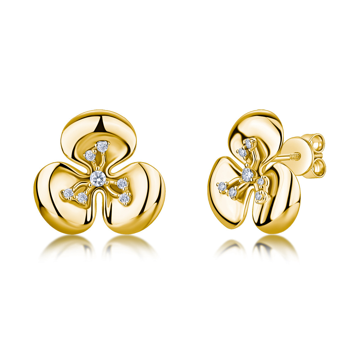 Three-Petal Flower Moissanite Stud Earrings – 0.08ct DEW Each - Image 3