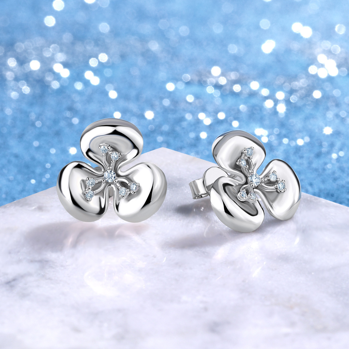 Three-Petal Flower Moissanite Stud Earrings – 0.08ct DEW Each - Image 4