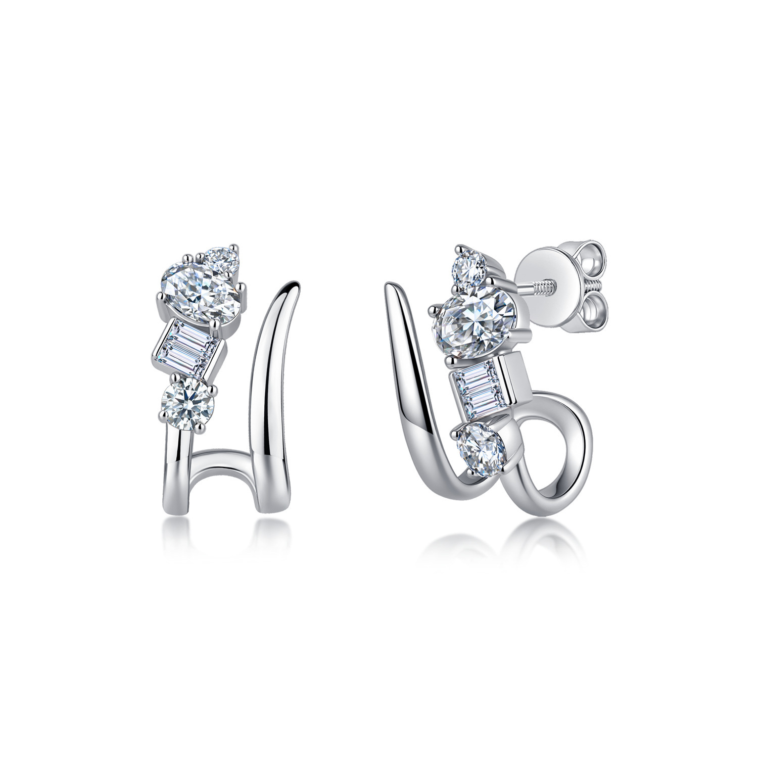 Mixed-Cut Moissanite Climber Earrings – 0.8ct DEW Each