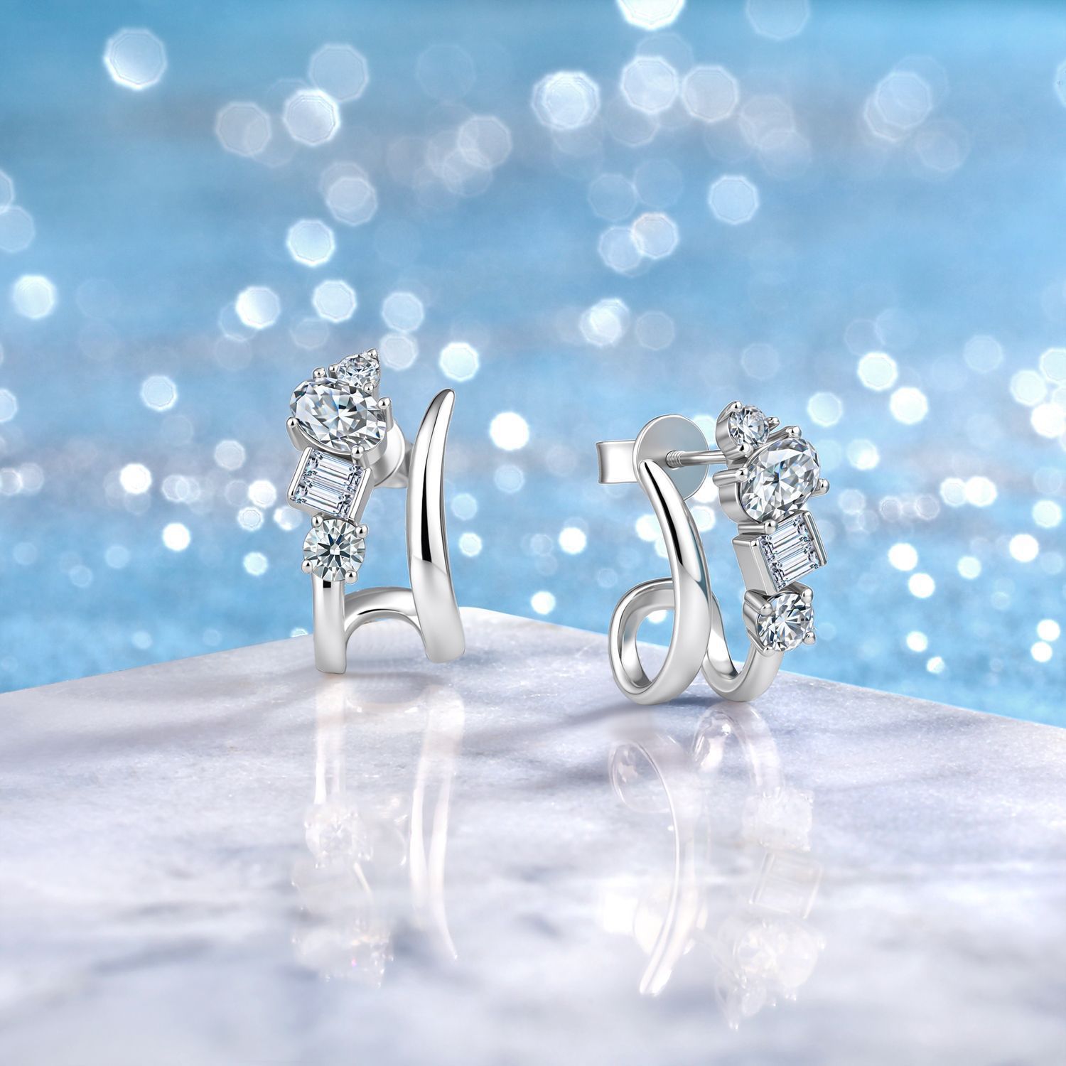 Mixed-Cut Moissanite Climber Earrings – 0.8ct DEW Each - Image 4