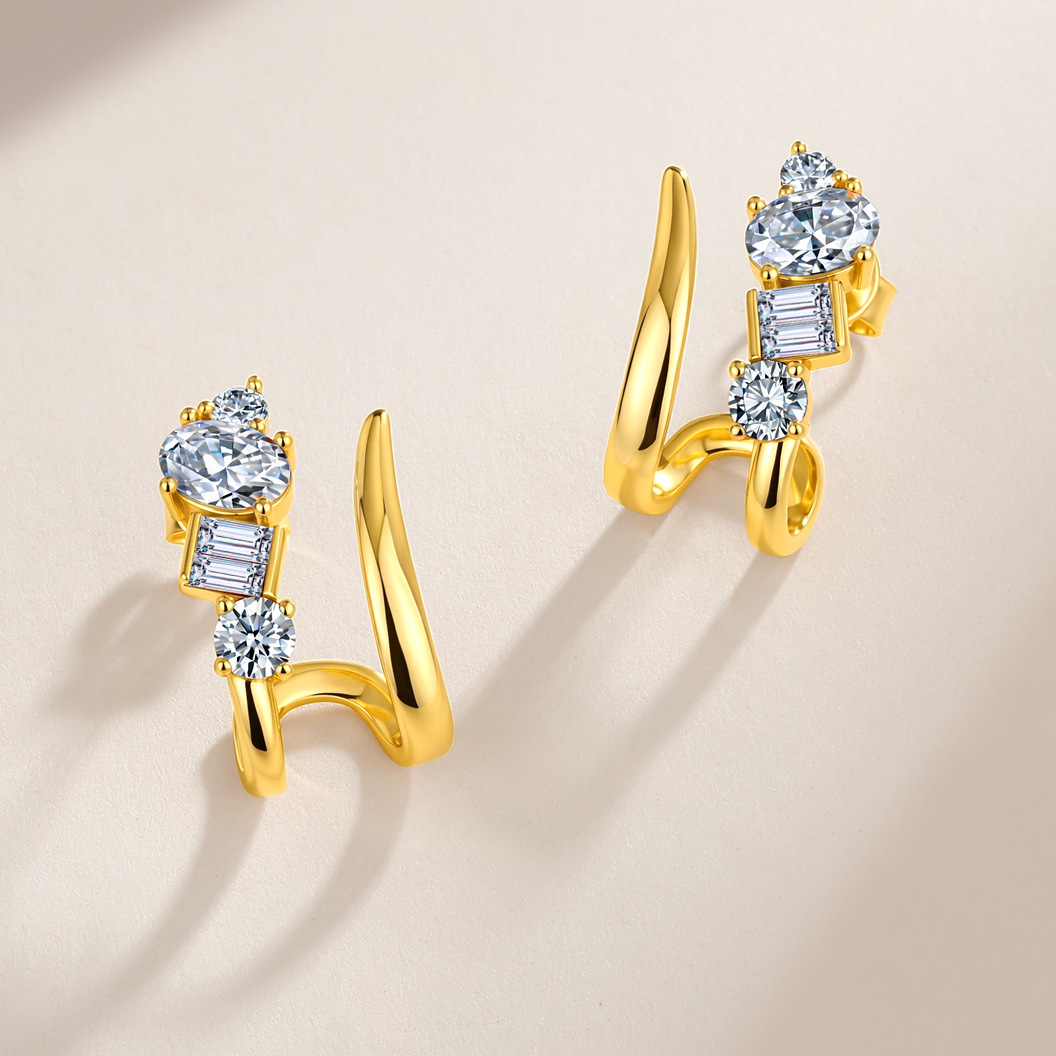 Mixed-Cut Moissanite Climber Earrings – 0.8ct DEW Each - Image 5