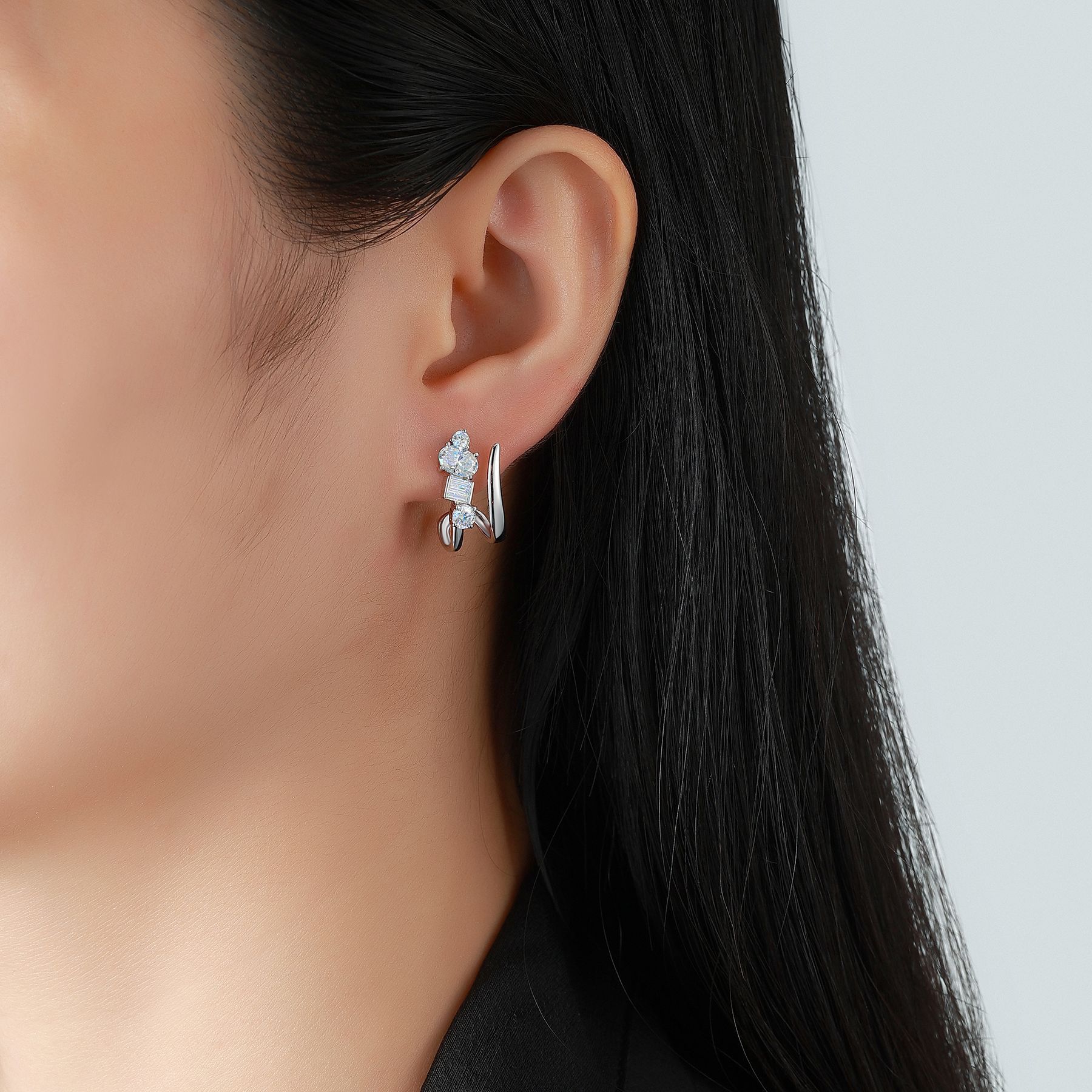 Mixed-Cut Moissanite Climber Earrings – 0.8ct DEW Each - Image 6