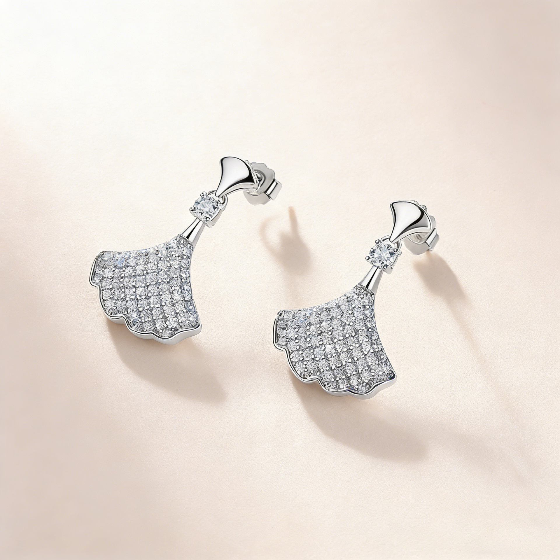 Moissanite Pavé Ginkgo Leaf Drop Earrings – 0.65ct DEW Each - Image 4