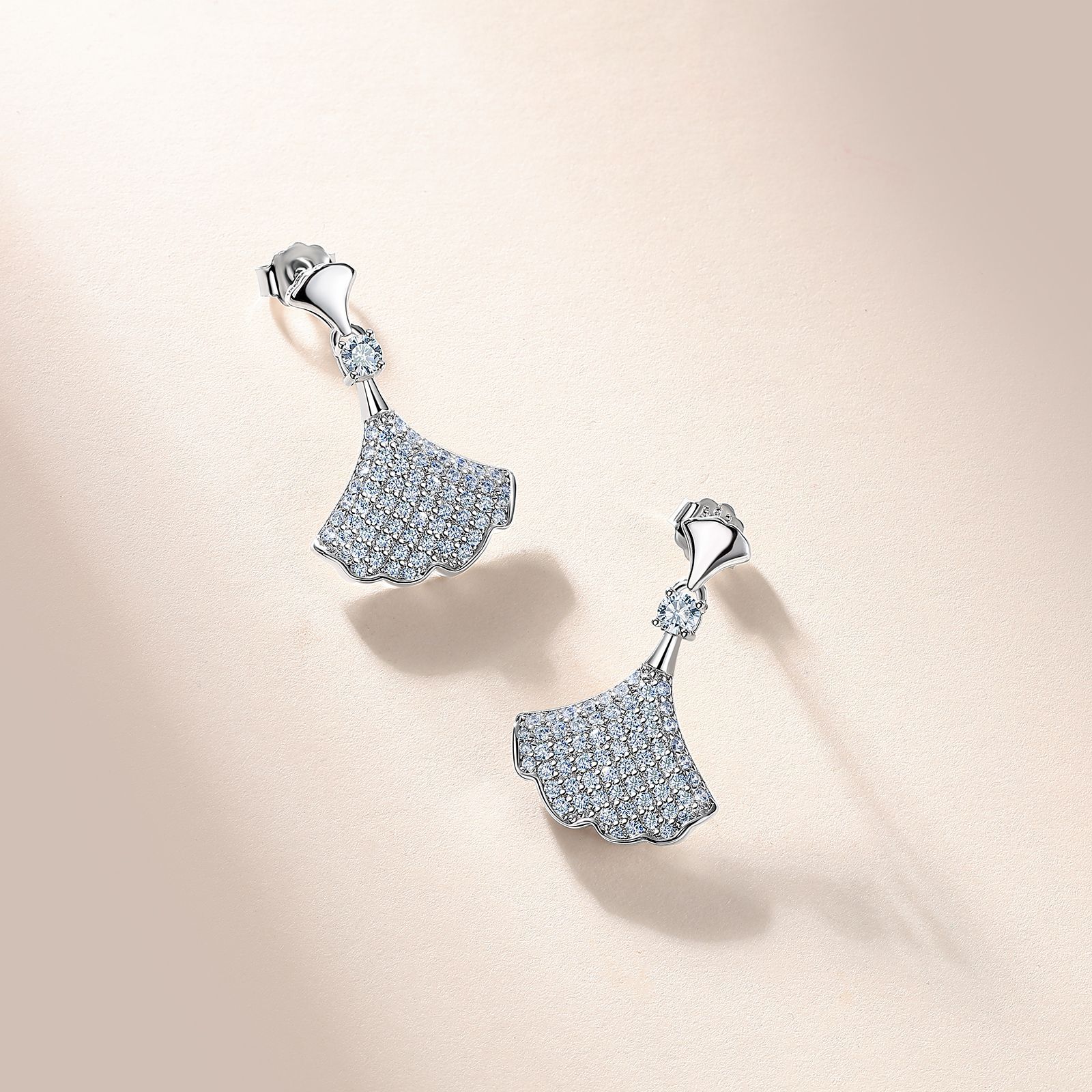 Moissanite Pavé Ginkgo Leaf Drop Earrings – 0.65ct DEW Each - Image 5