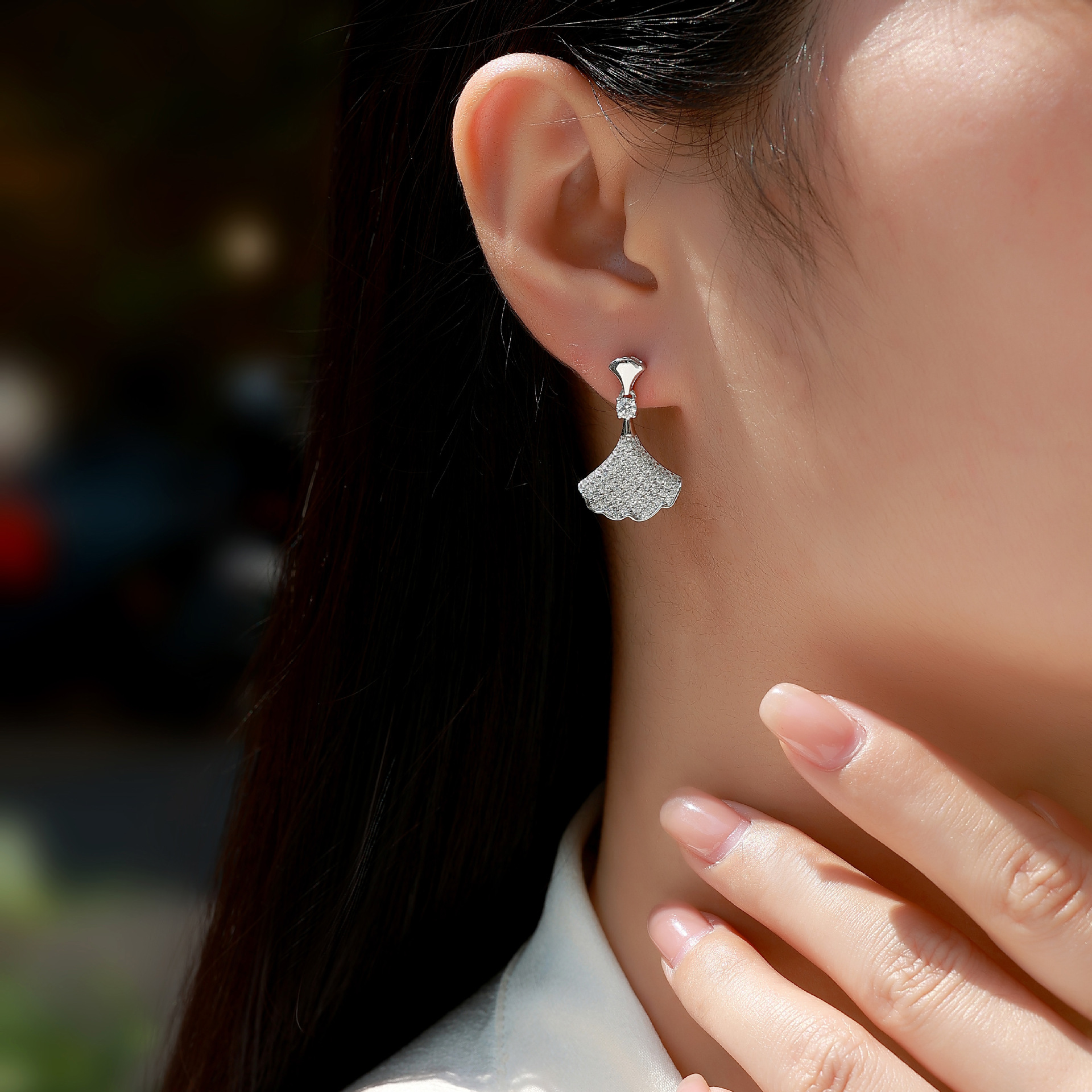 Moissanite Pavé Ginkgo Leaf Drop Earrings – 0.65ct DEW Each - Image 6