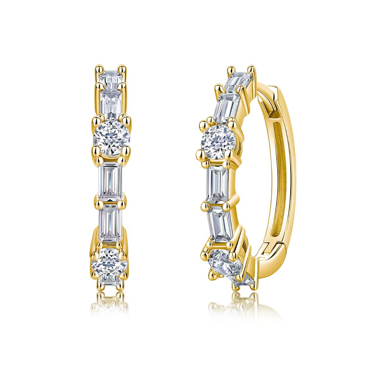 Baguette & Round Moissanite Hoop Earrings – 0.7ct DEW Each - alternate view