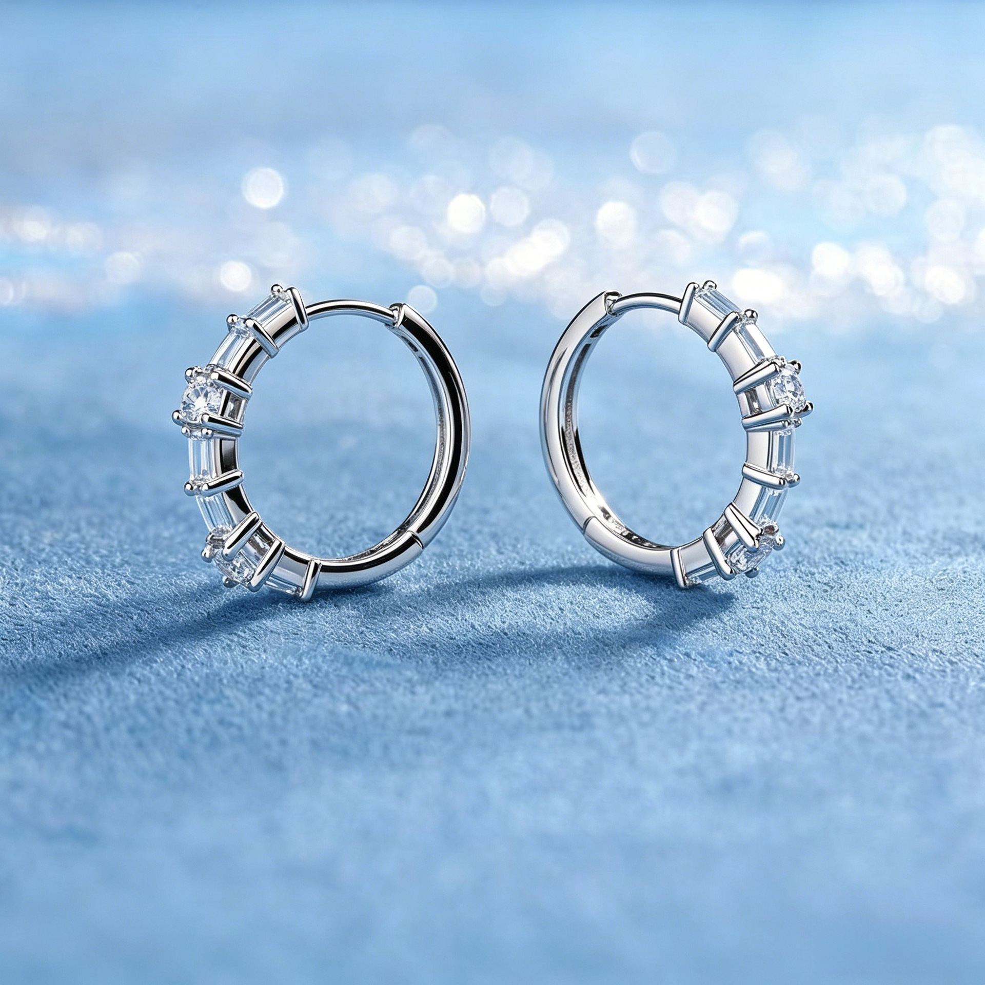 Baguette & Round Moissanite Hoop Earrings – 0.7ct DEW Each - Image 4