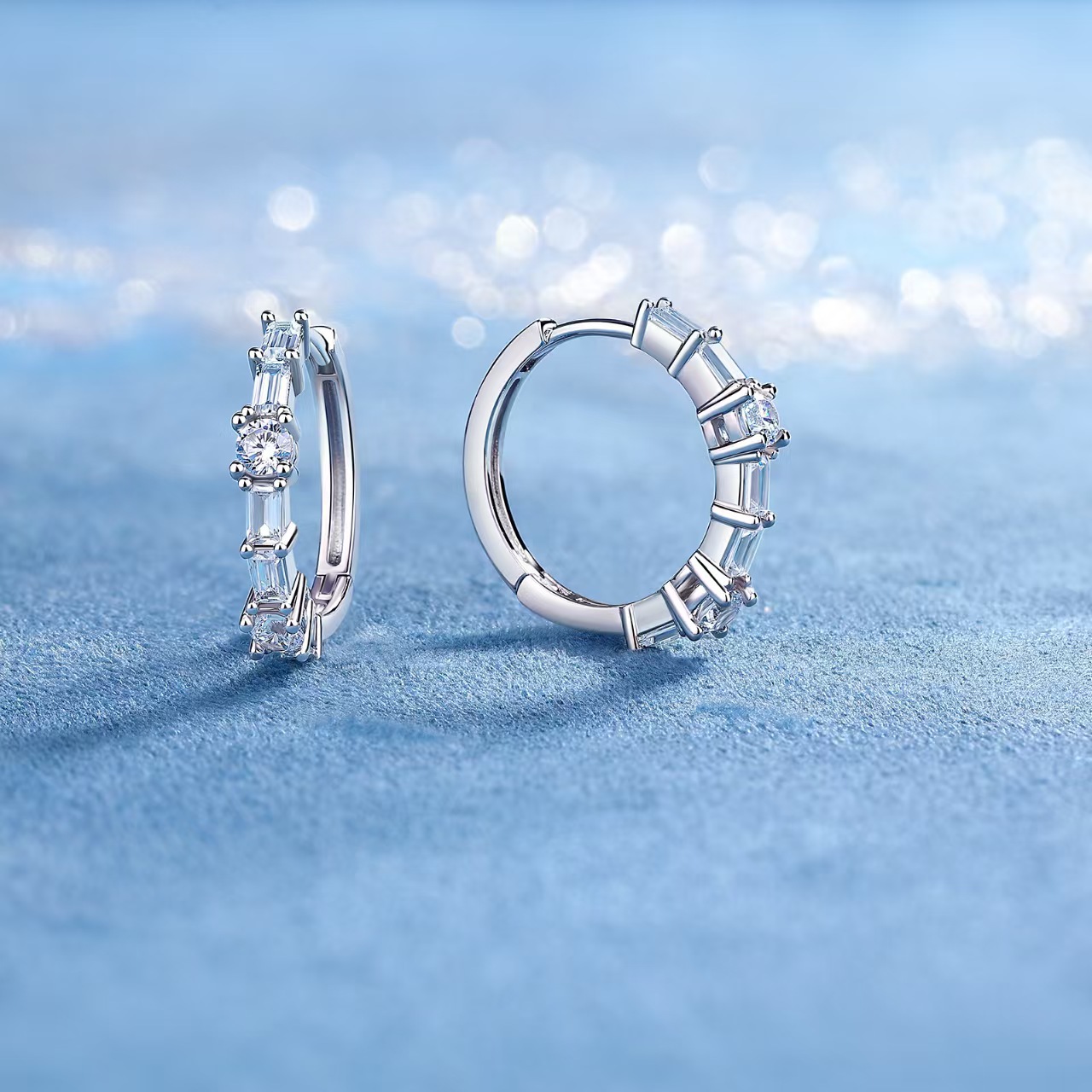 Baguette & Round Moissanite Hoop Earrings – 0.7ct DEW Each - Image 5