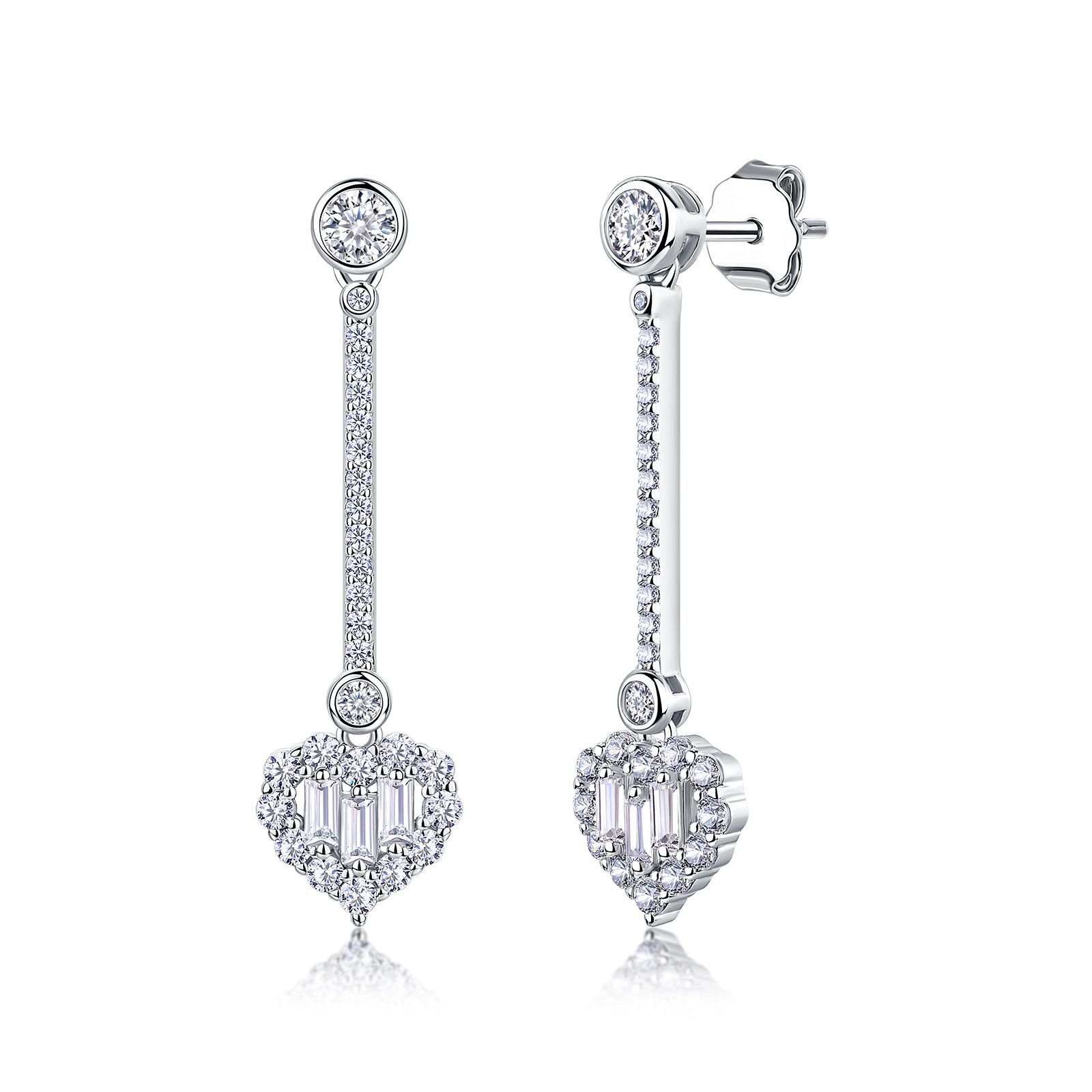Heart Halo Moissanite Bar Drop Earrings – 0.65ct DEW Each