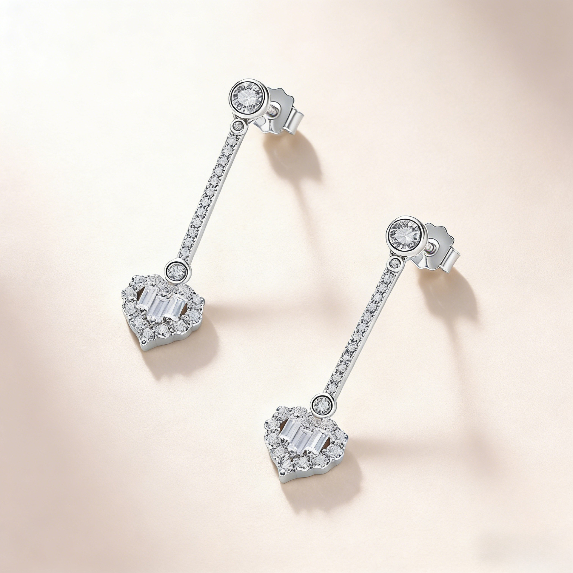 Heart Halo Moissanite Bar Drop Earrings – 0.65ct DEW Each - Image 4
