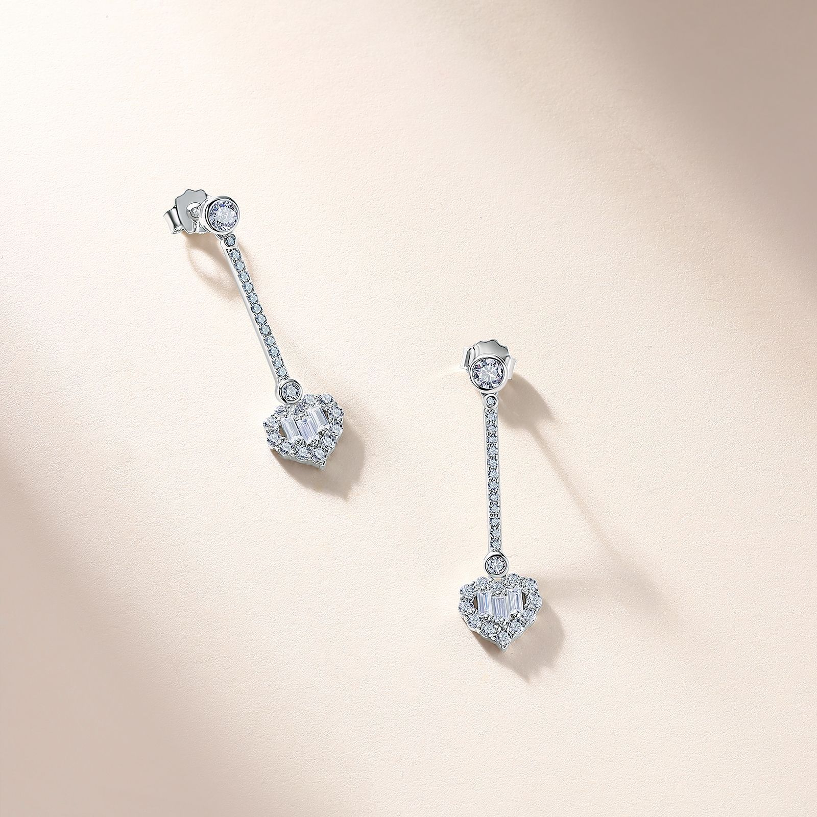 Heart Halo Moissanite Bar Drop Earrings – 0.65ct DEW Each - Image 5