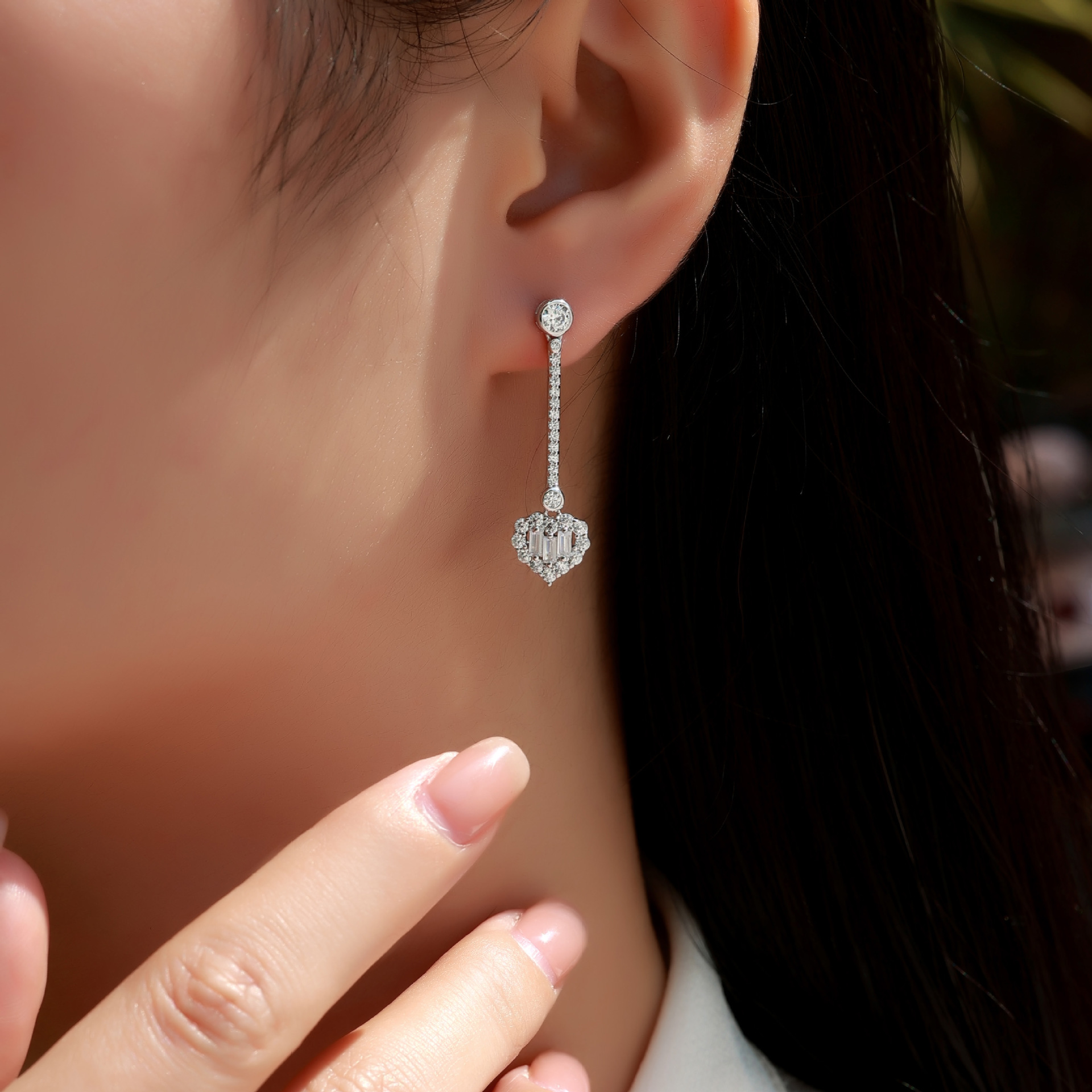 Heart Halo Moissanite Bar Drop Earrings – 0.65ct DEW Each - Image 6