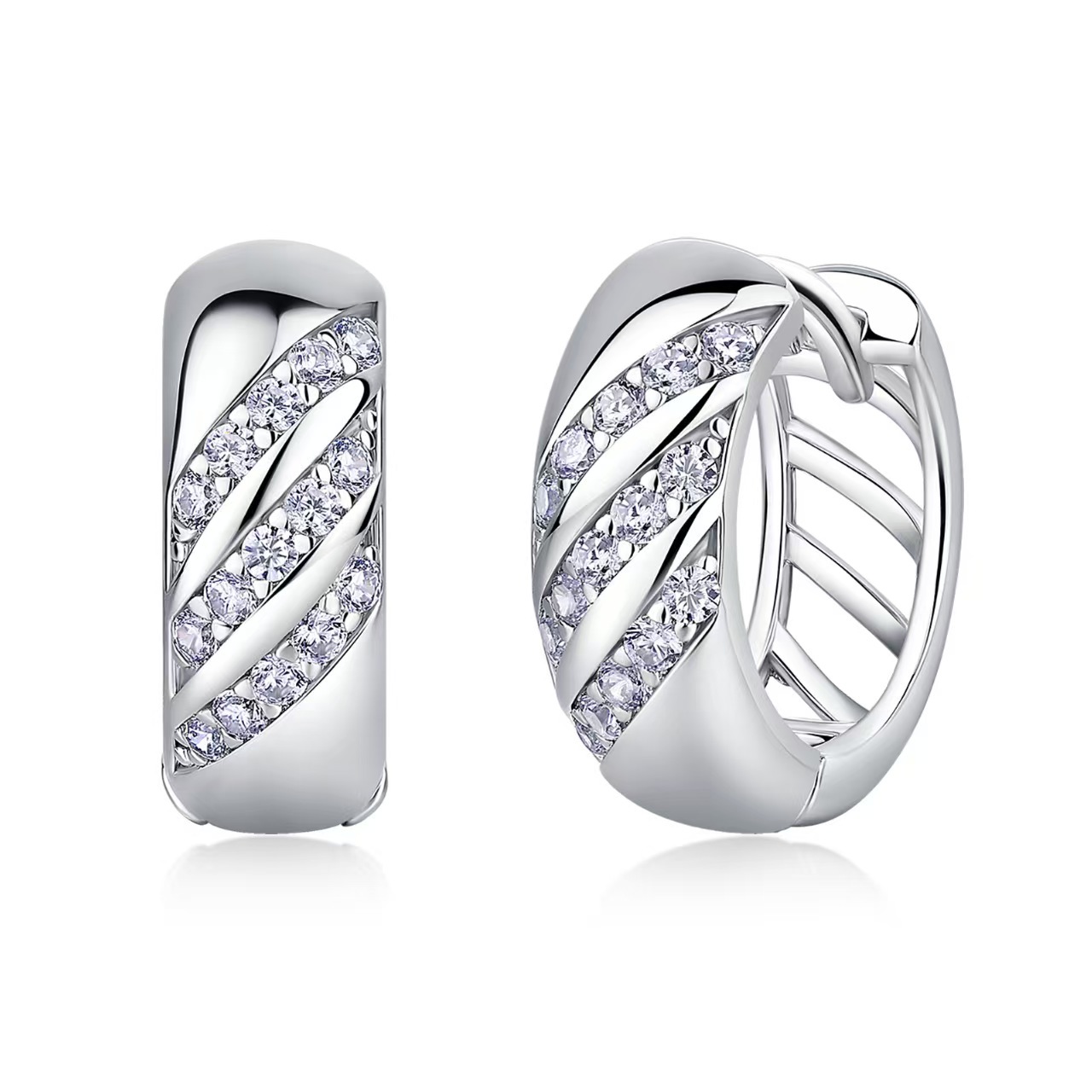 Moissanite Diagonal Pavé Huggie Earrings – 0.15ct DEW Each