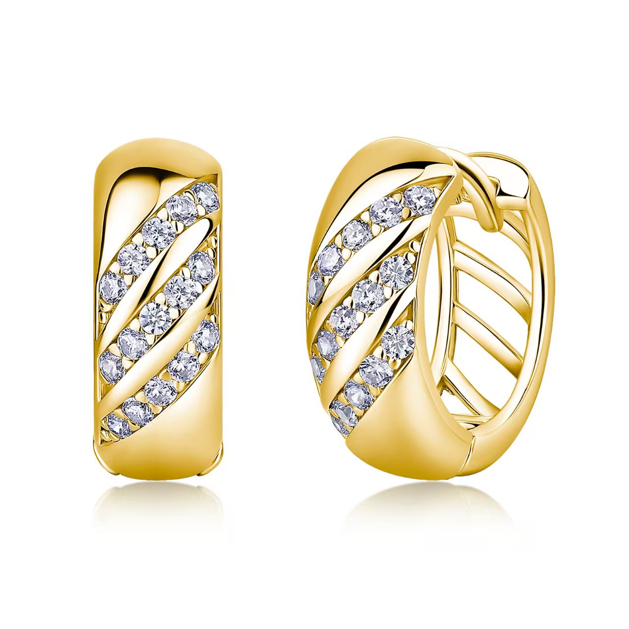 Moissanite Diagonal Pavé Huggie Earrings – 0.15ct DEW Each - Image 3