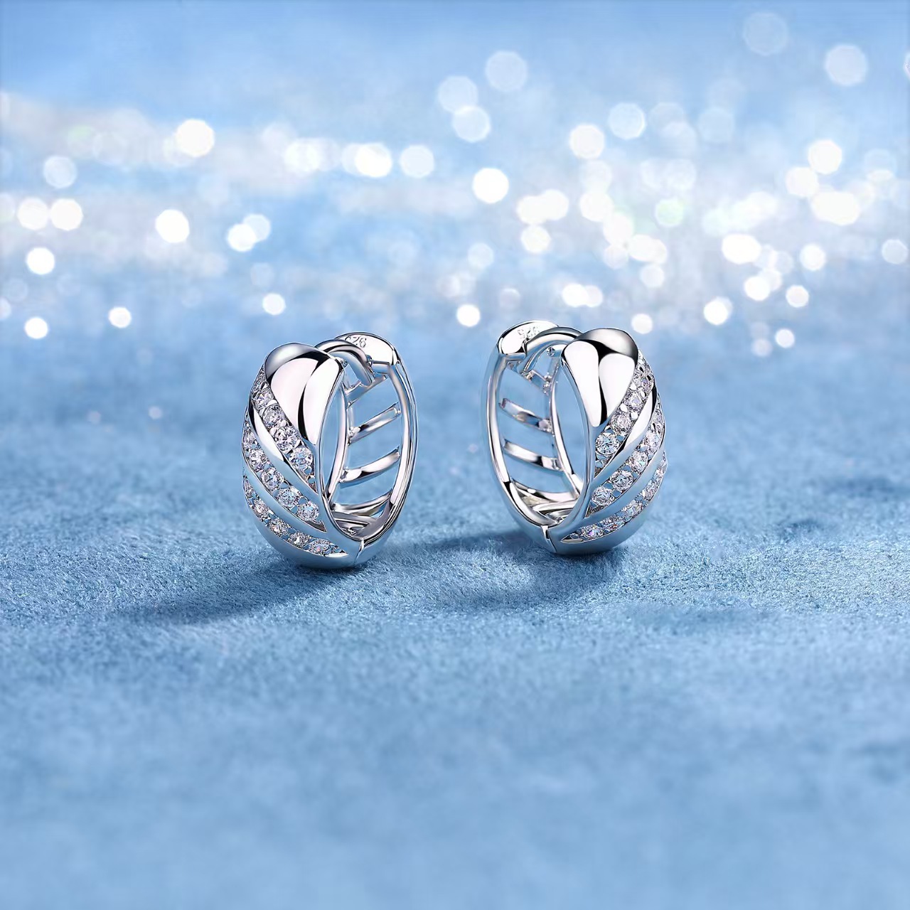 Moissanite Diagonal Pavé Huggie Earrings – 0.15ct DEW Each - Image 5