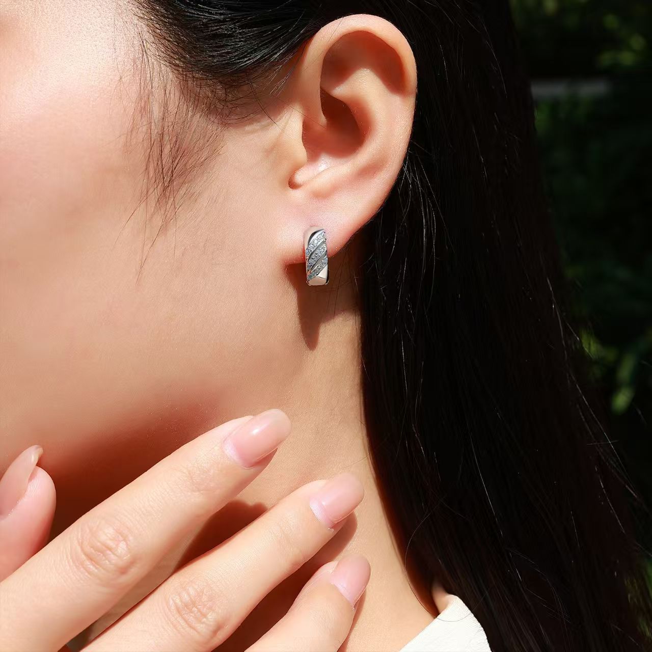 Moissanite Diagonal Pavé Huggie Earrings – 0.15ct DEW Each - Image 6