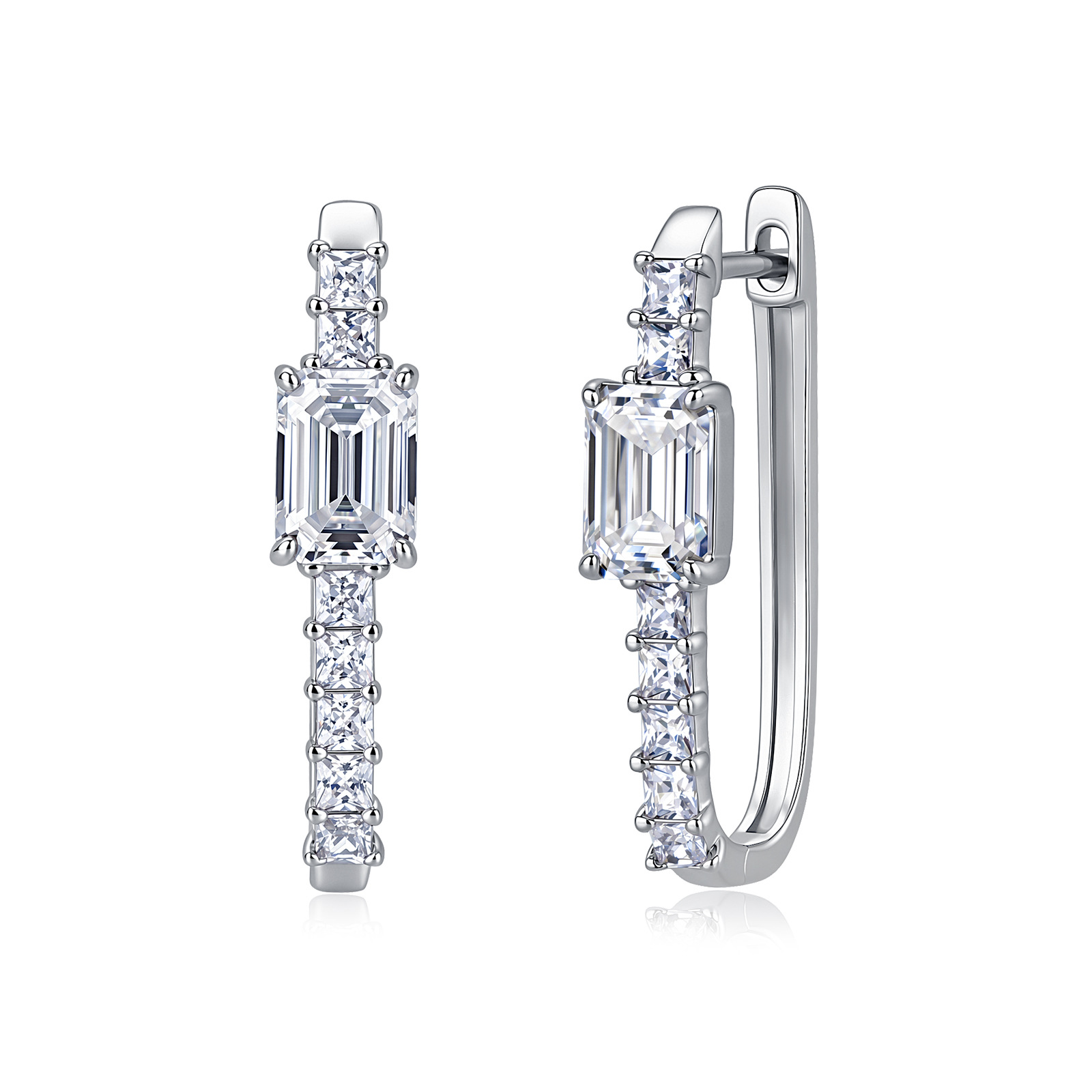Emerald-Cut Moissanite Hoop Earrings – 1ct DEW Each