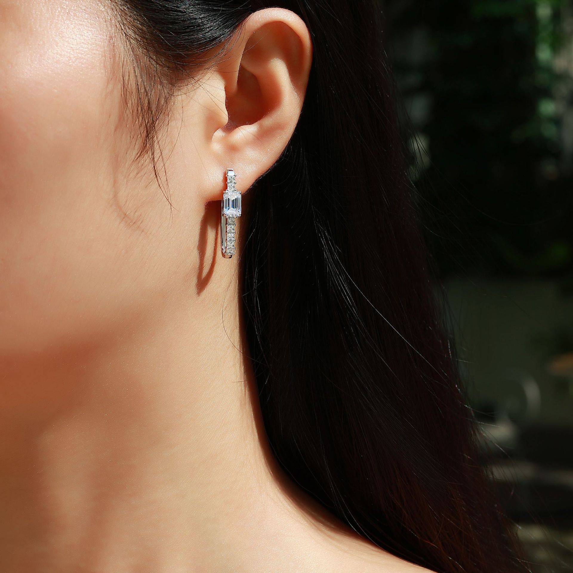 Emerald-Cut Moissanite Hoop Earrings – 1ct DEW Each - Image 6