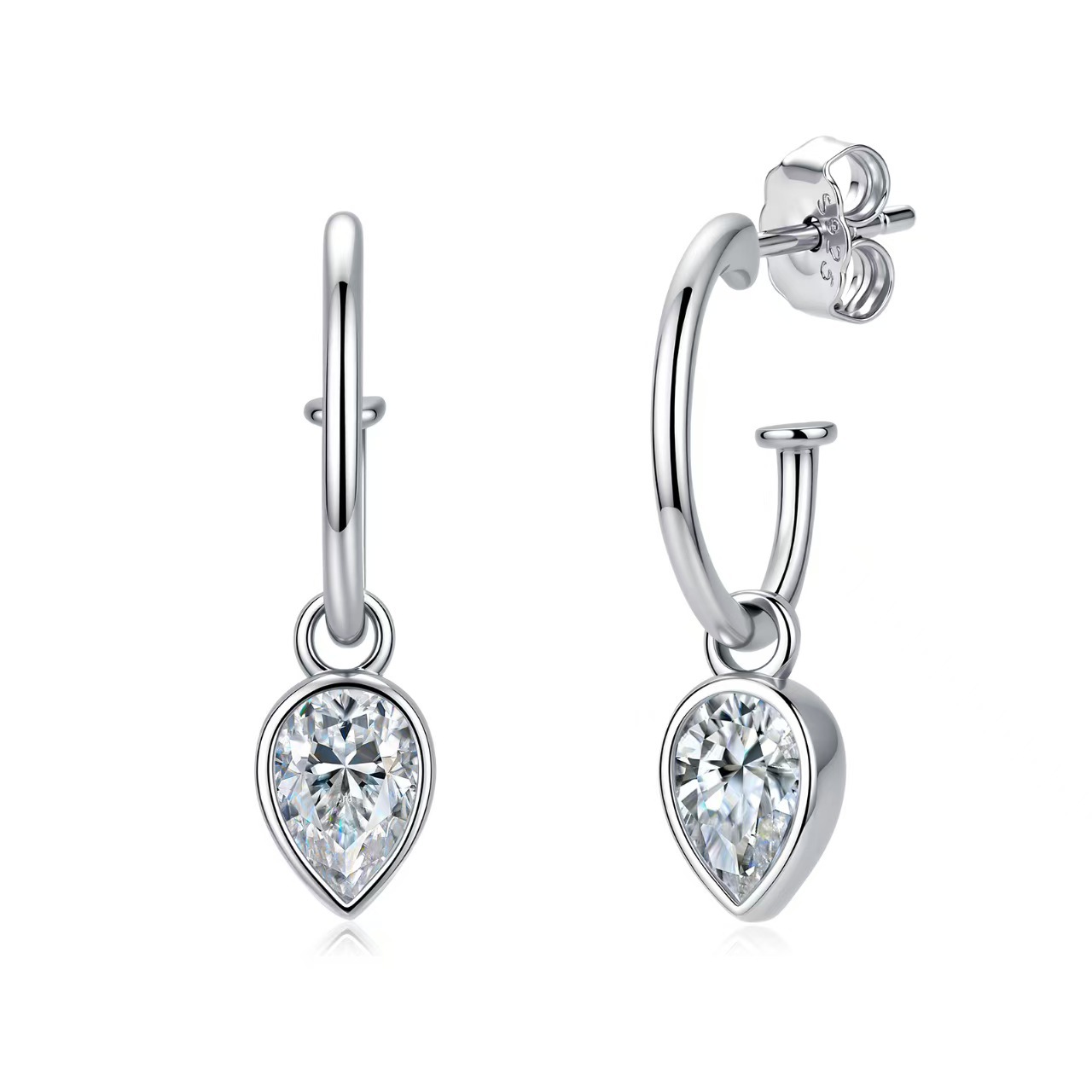 Pear Moissanite Bezel Drop Hoop Earrings – 0.8ct DEW Each