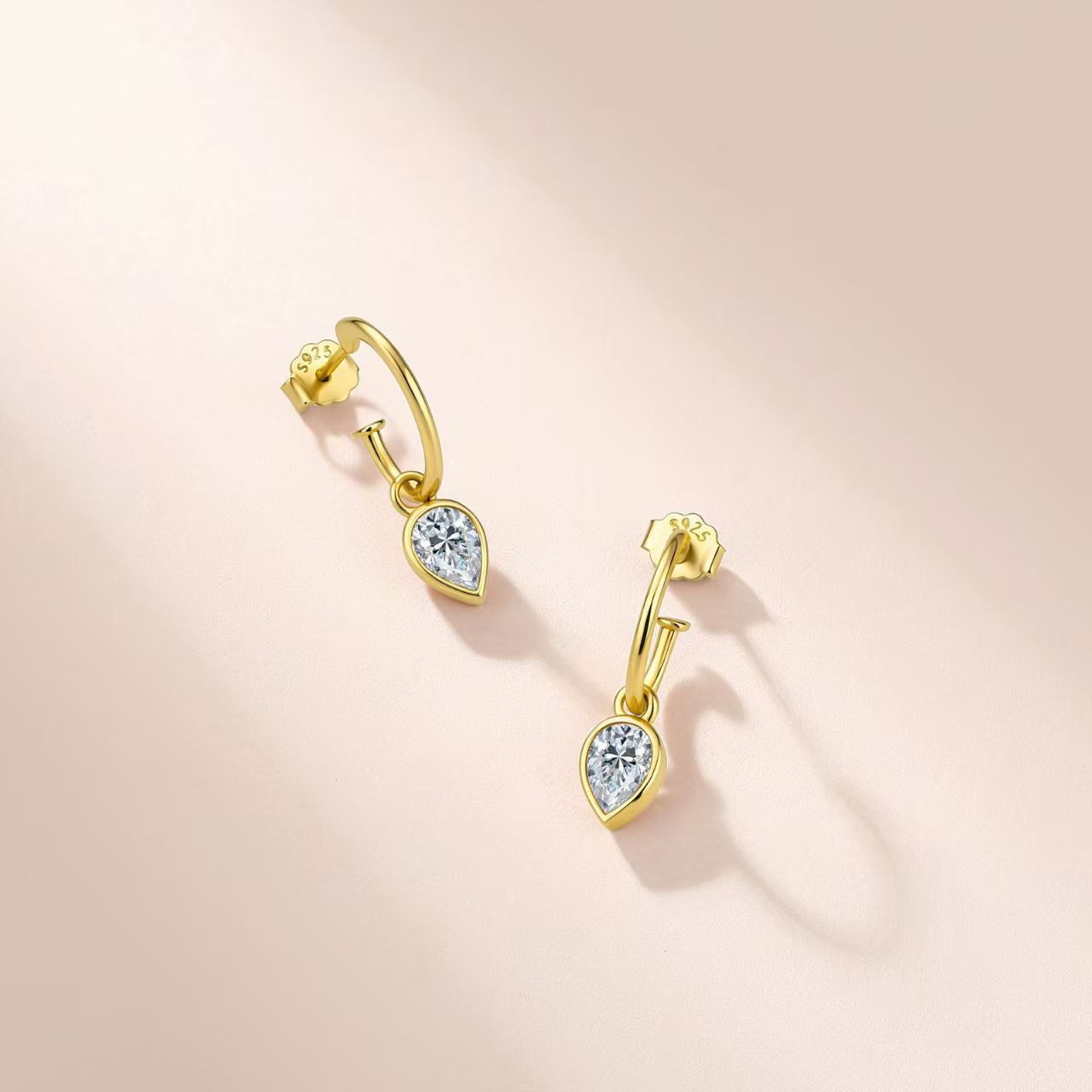 Pear Moissanite Bezel Drop Hoop Earrings – 0.8ct DEW Each - Image 4
