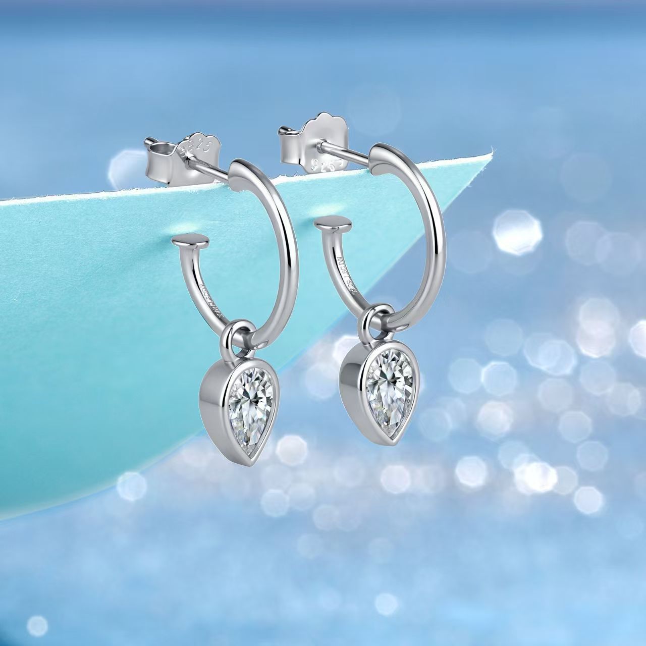 Pear Moissanite Bezel Drop Hoop Earrings – 0.8ct DEW Each - Image 5