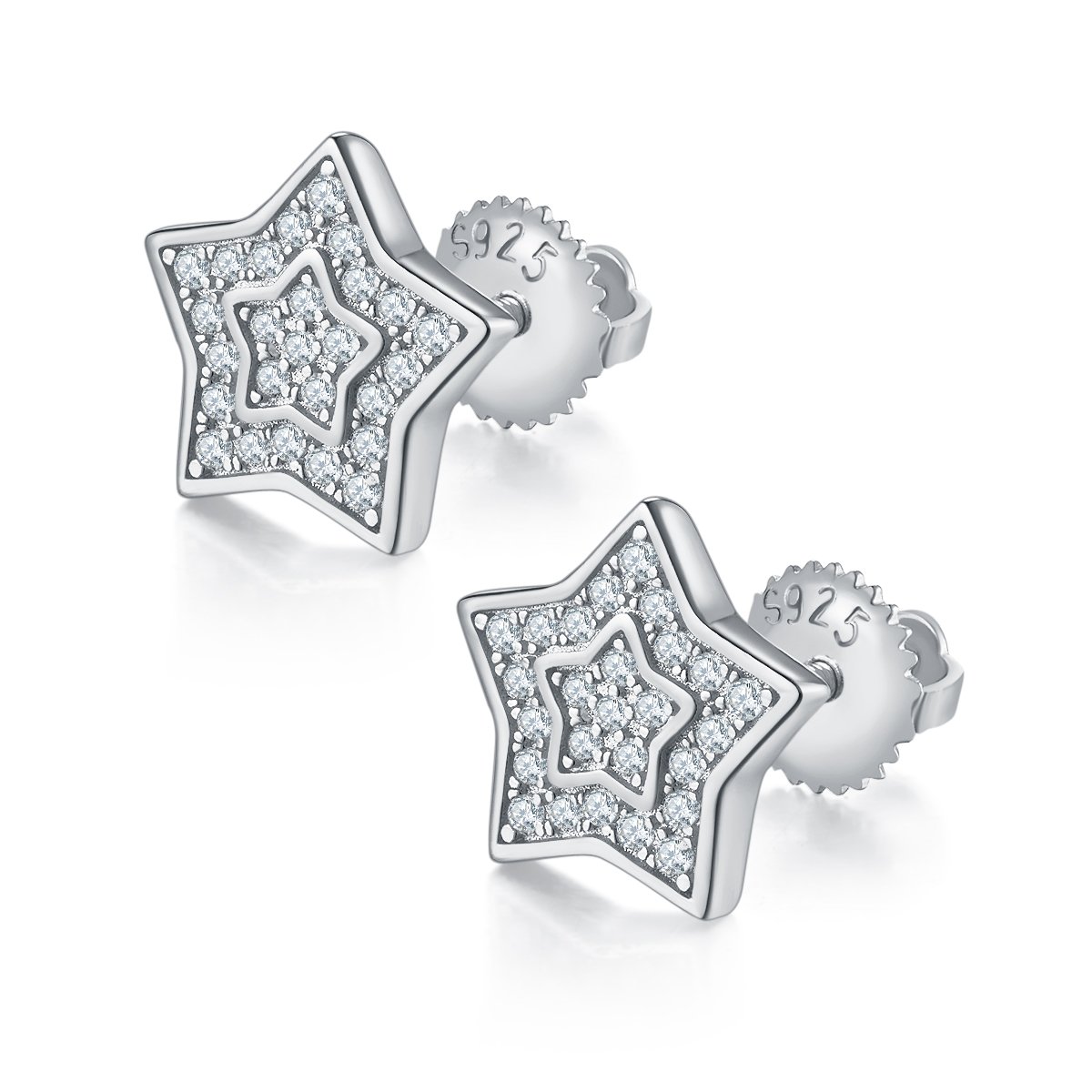 Iced-Out Star Moissanite Stud Earrings | Pave Five-Point Star | 925 Sterling Silver Unisex