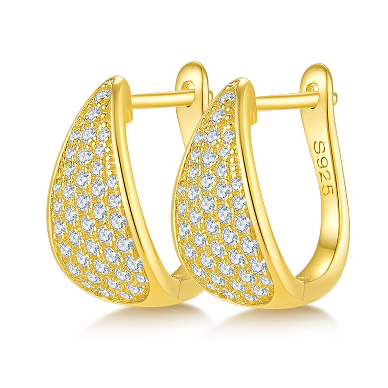 Pavé Moissanite Huggie Hoop Earrings | 925 Sterling Silver | Tapered U-Shape Cluster