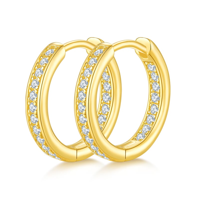 Modern Moissanite Pavé Huggie Hoop Earrings | 925 Sterling Silver Click-Top Hoops