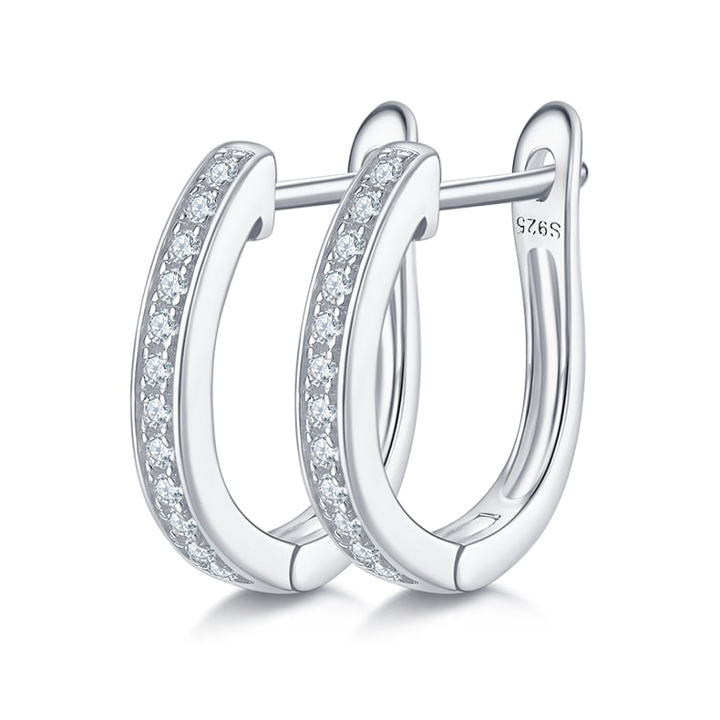 Dainty U-Shaped Moissanite Hoop Earrings | 925 Silver 18K Gold Plated Pave Setting