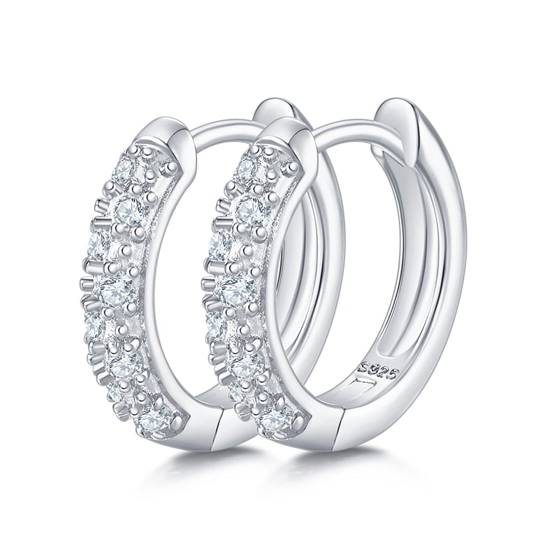 925 Sterling Silver Moissanite Pavé Huggie Hoop Earrings | Cluster-Set | 18K Gold Plated