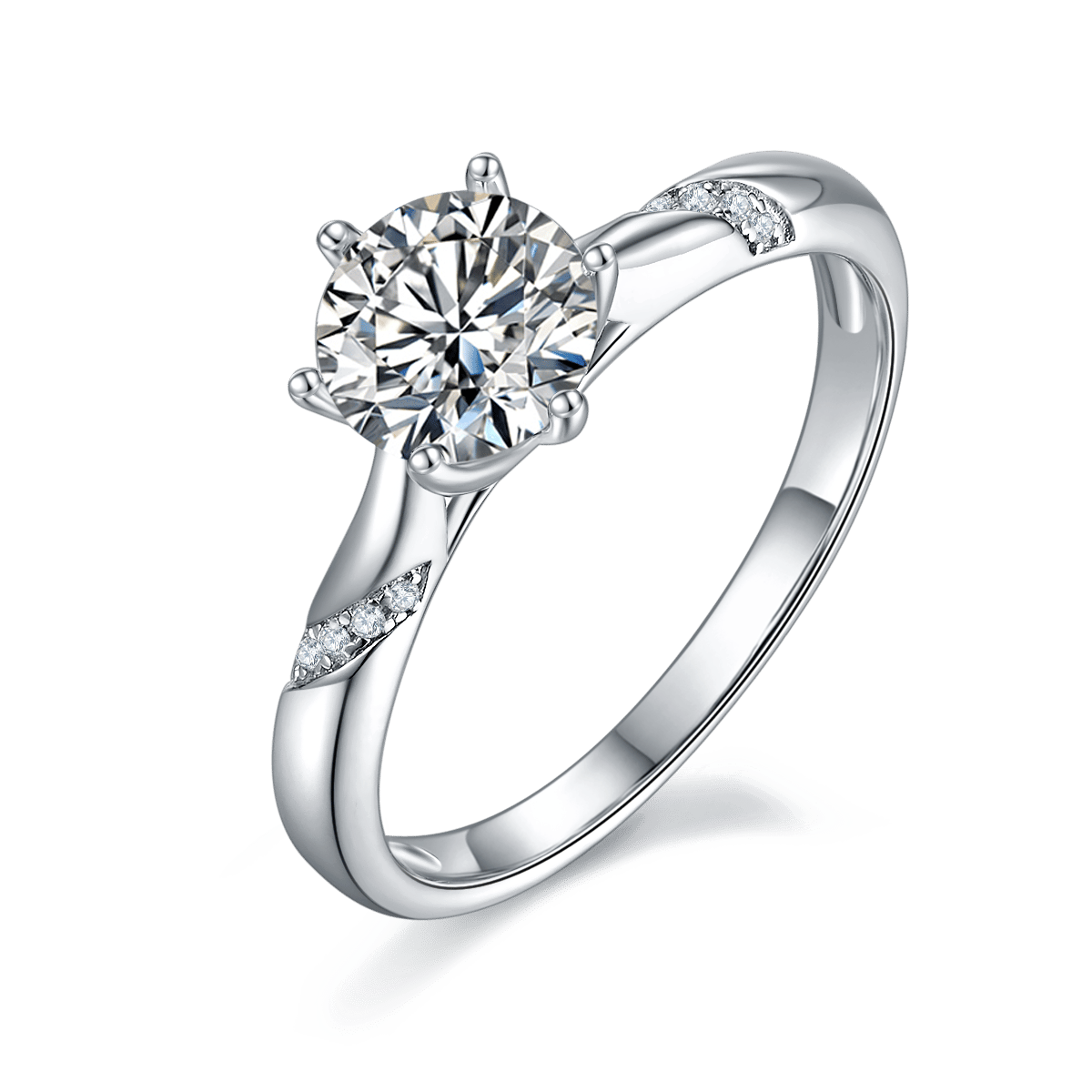 Round Solitaire Moissanite Ring | 1ct 6-Prong with Pave Shoulders | 925 Silver