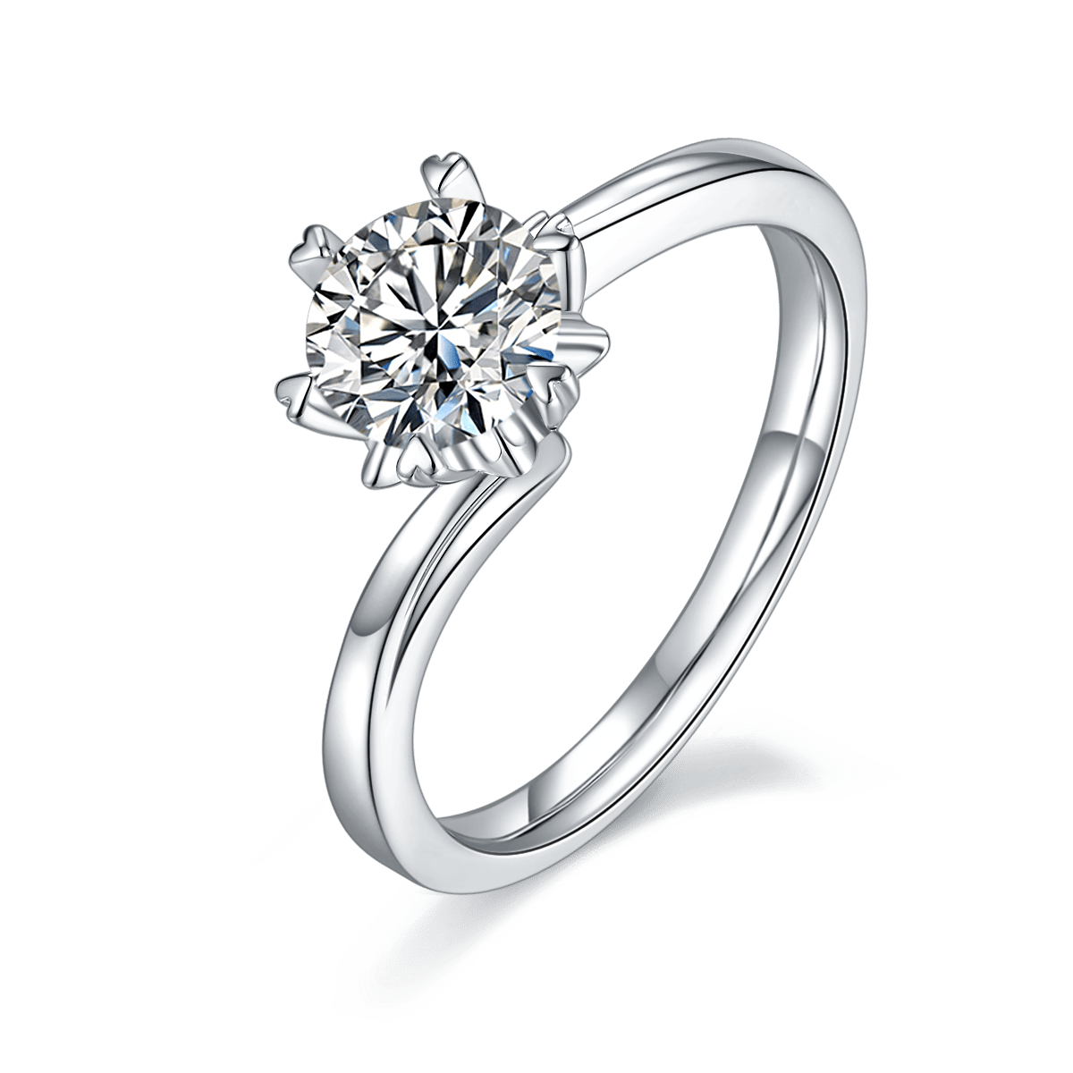 Round Moissanite Solitaire Promise Ring | 1ct 6-Prong Heart Detail | 925 Sterling Silver
