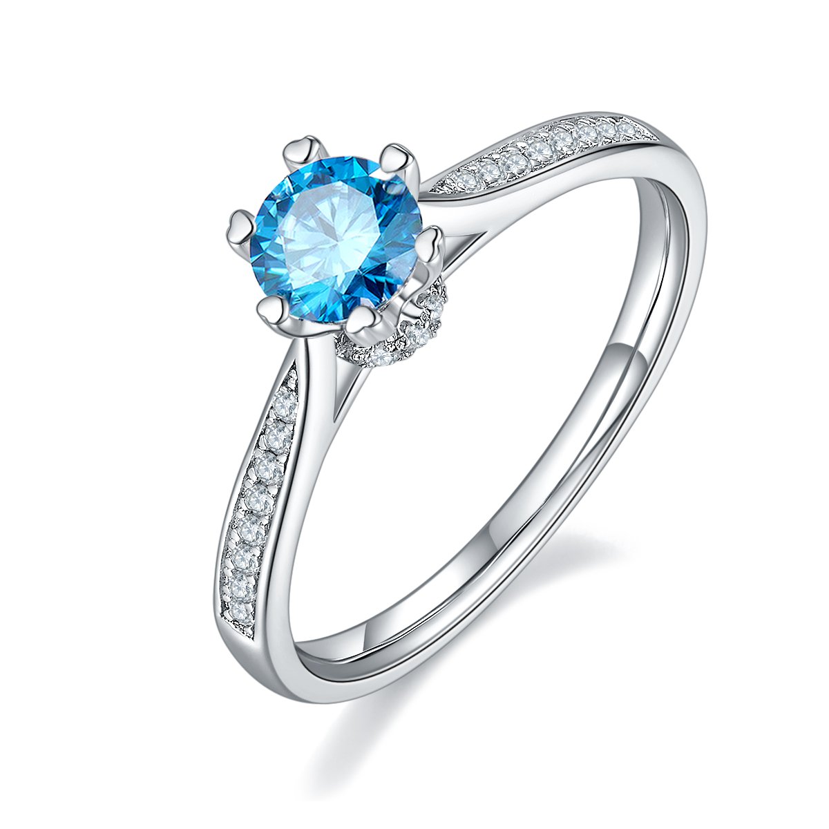 Classic Moissanite Solitaire Ring 925 Silver | 0.5ct DEW Round, Six Heart-Prong Pave | 4 Colors